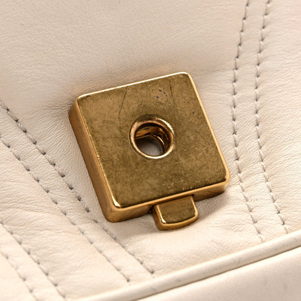 Gucci Calfskin Matelasse Small GG Marmont Shoulder Bag White