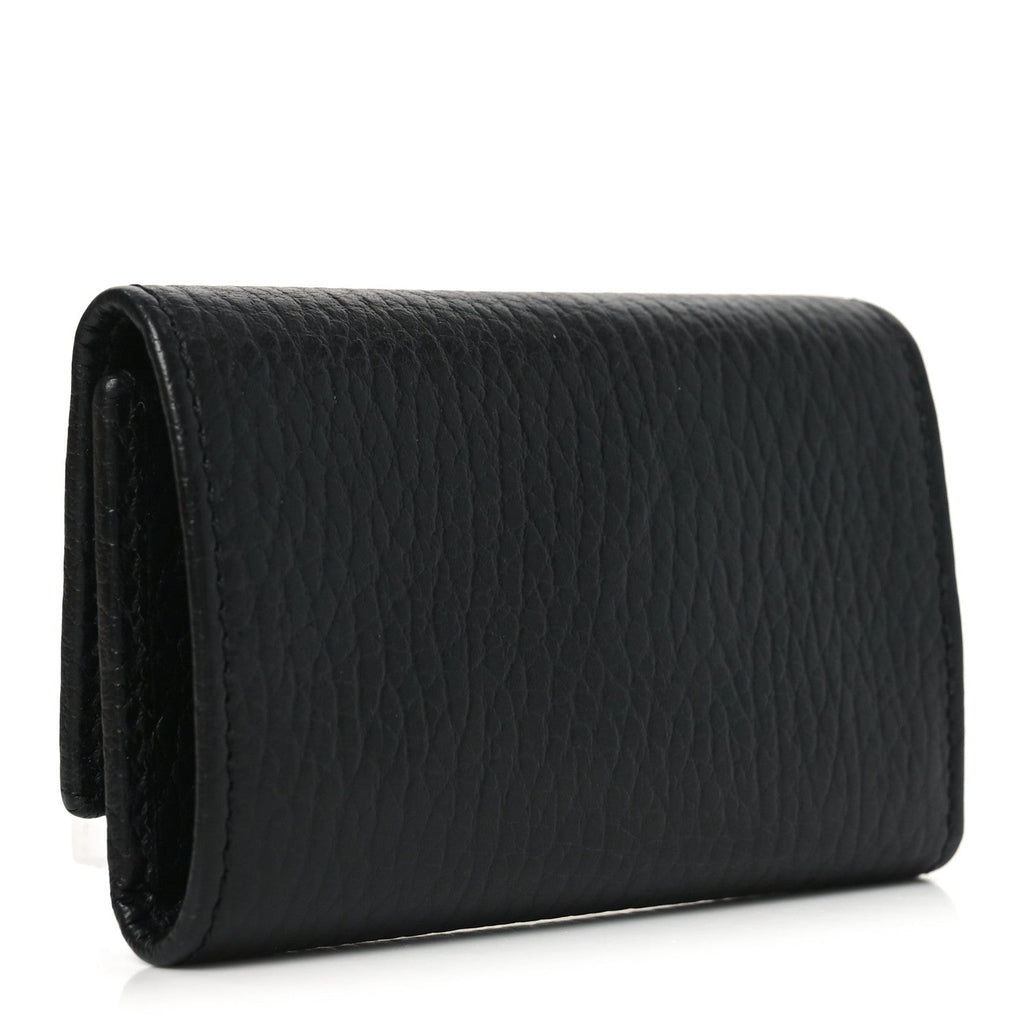 Gucci Pebbled Calfskin GG Marmont 6 Key Holder Black