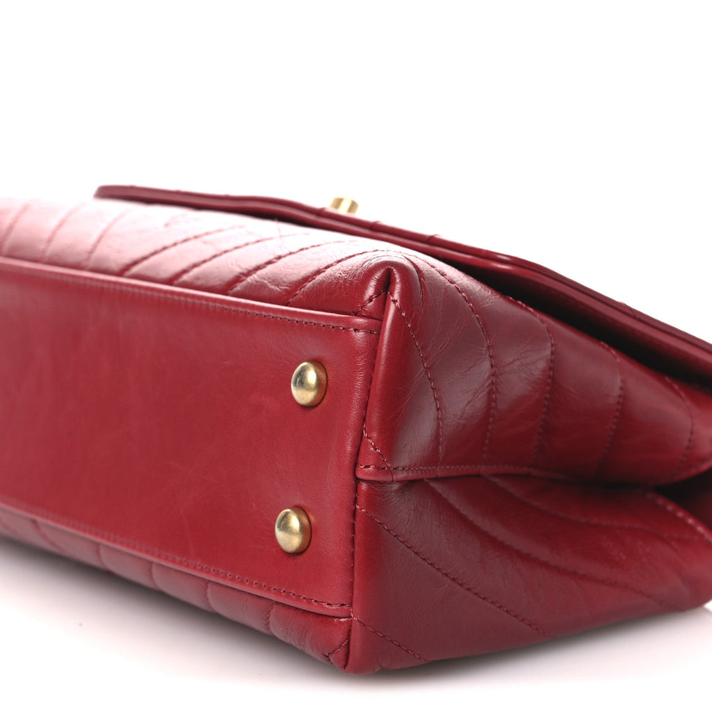 Chanel Aged Calfskin Chevron Quilted Mini Coco Handle Flap Red
