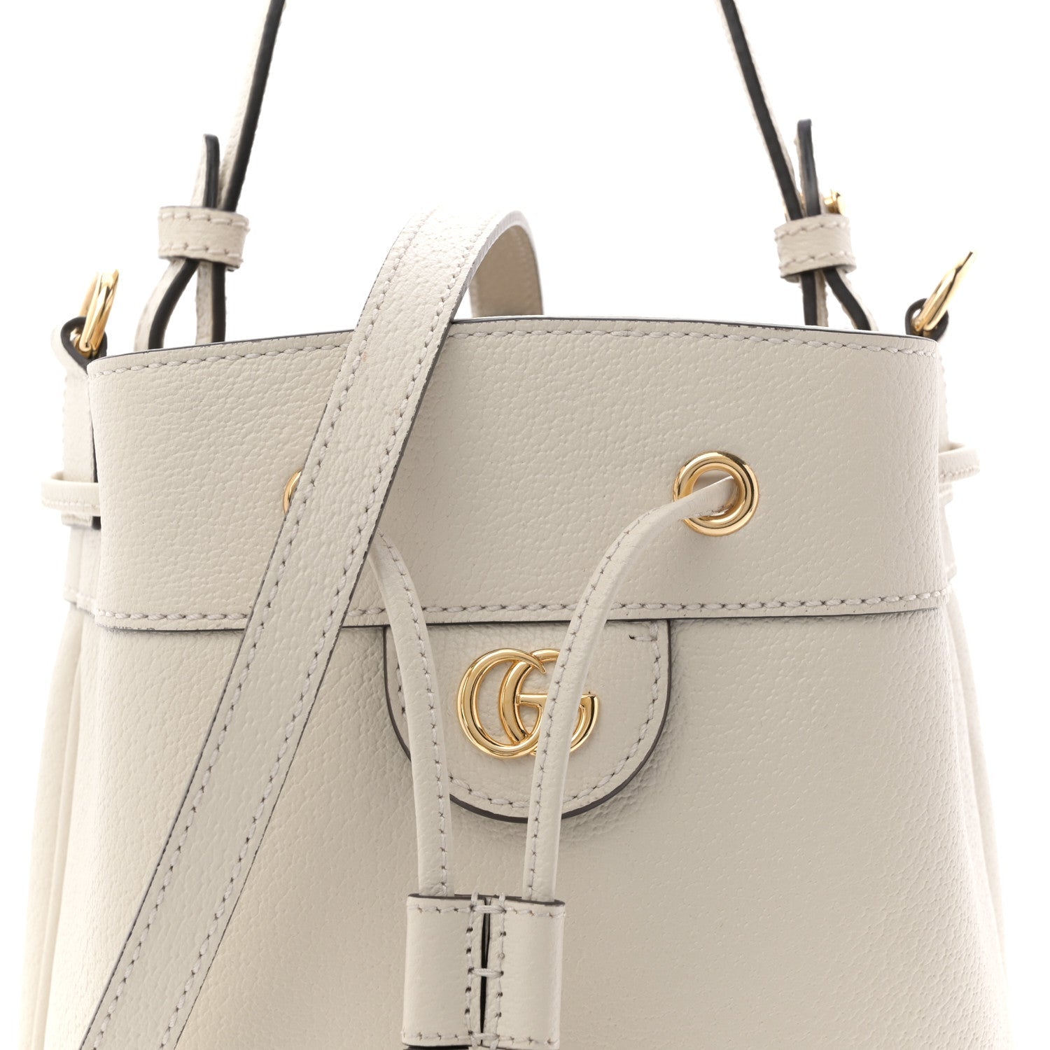 Gucci Glazed Textured Calfskin Web Small Ophidia Bucket Bag Mystic White