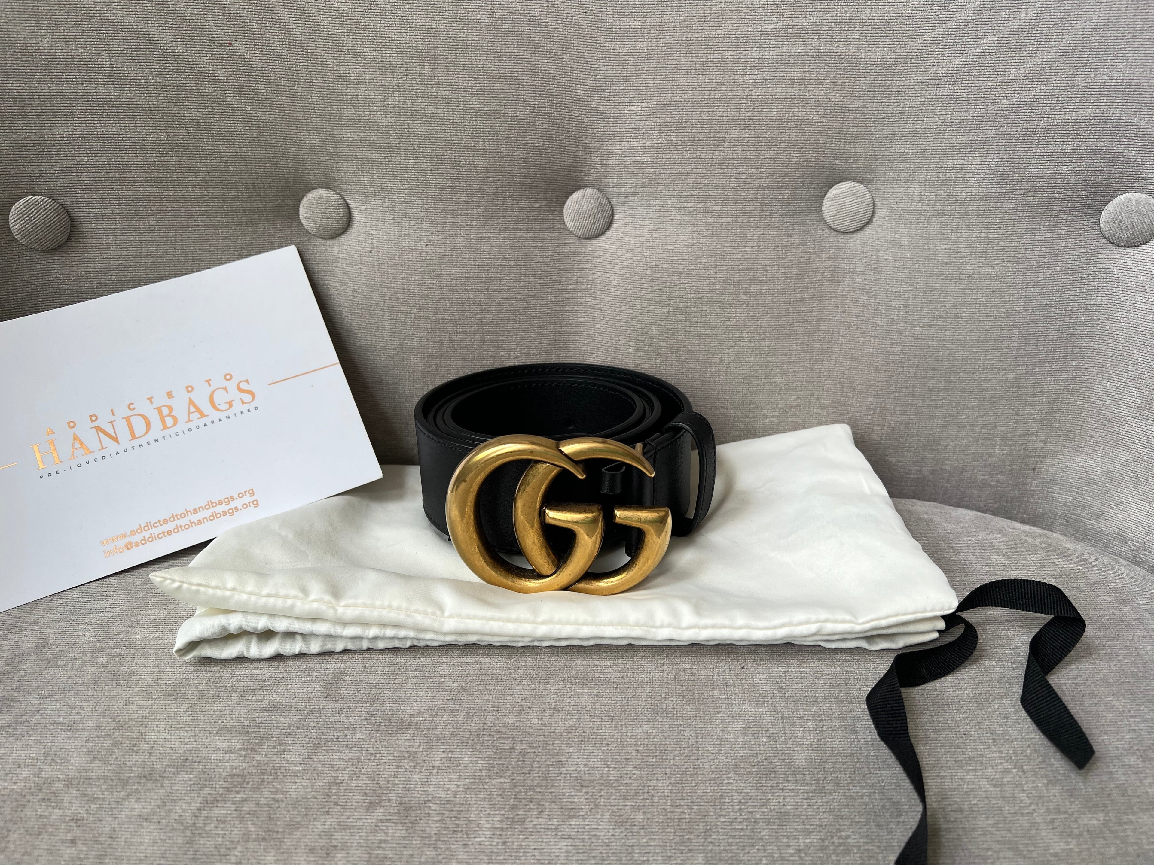 Gucci GG 2015 Re edition Marmont Black Wide Leather Belt with Gold Buckle