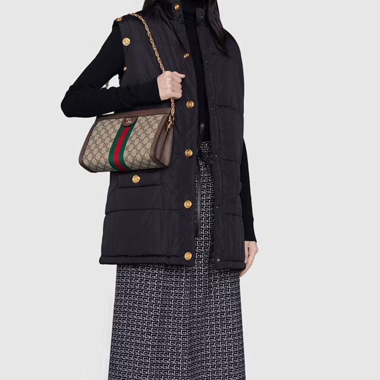 (WMNS) GUCCI Ophidia Retro Logo Stripe Webbing Canvas Chain Shoulder Messenger Bag Small / Brown Classic Literature and Art 503877-K05NG-8745