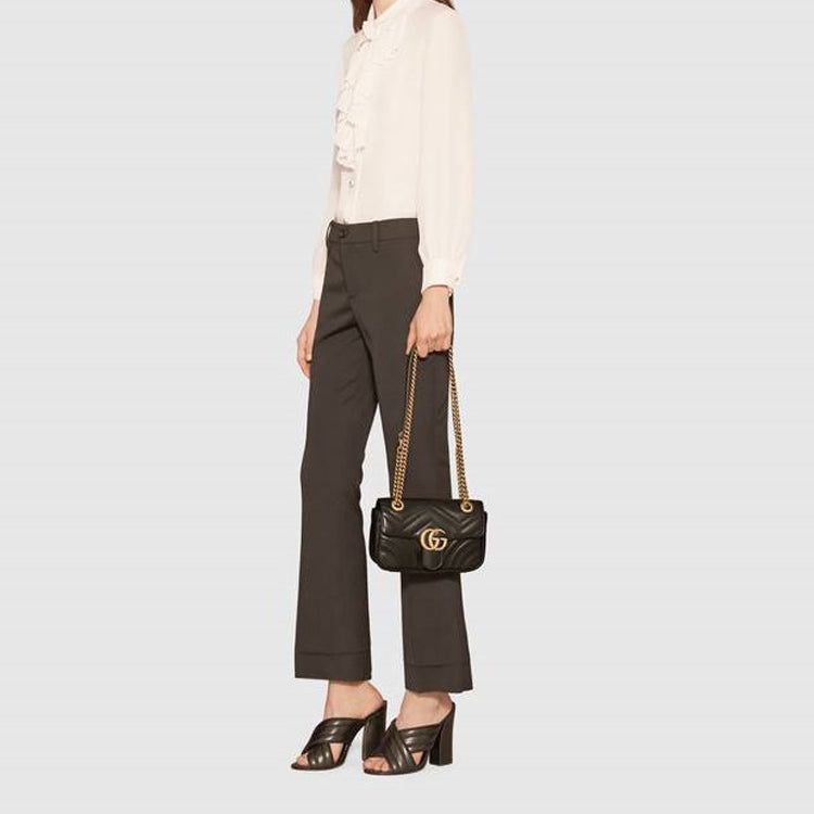 (WMNS) GUCCI GG Marmont Leather Single-Shoulder Chain Bag Mini Black 446744-DTDIT-1000