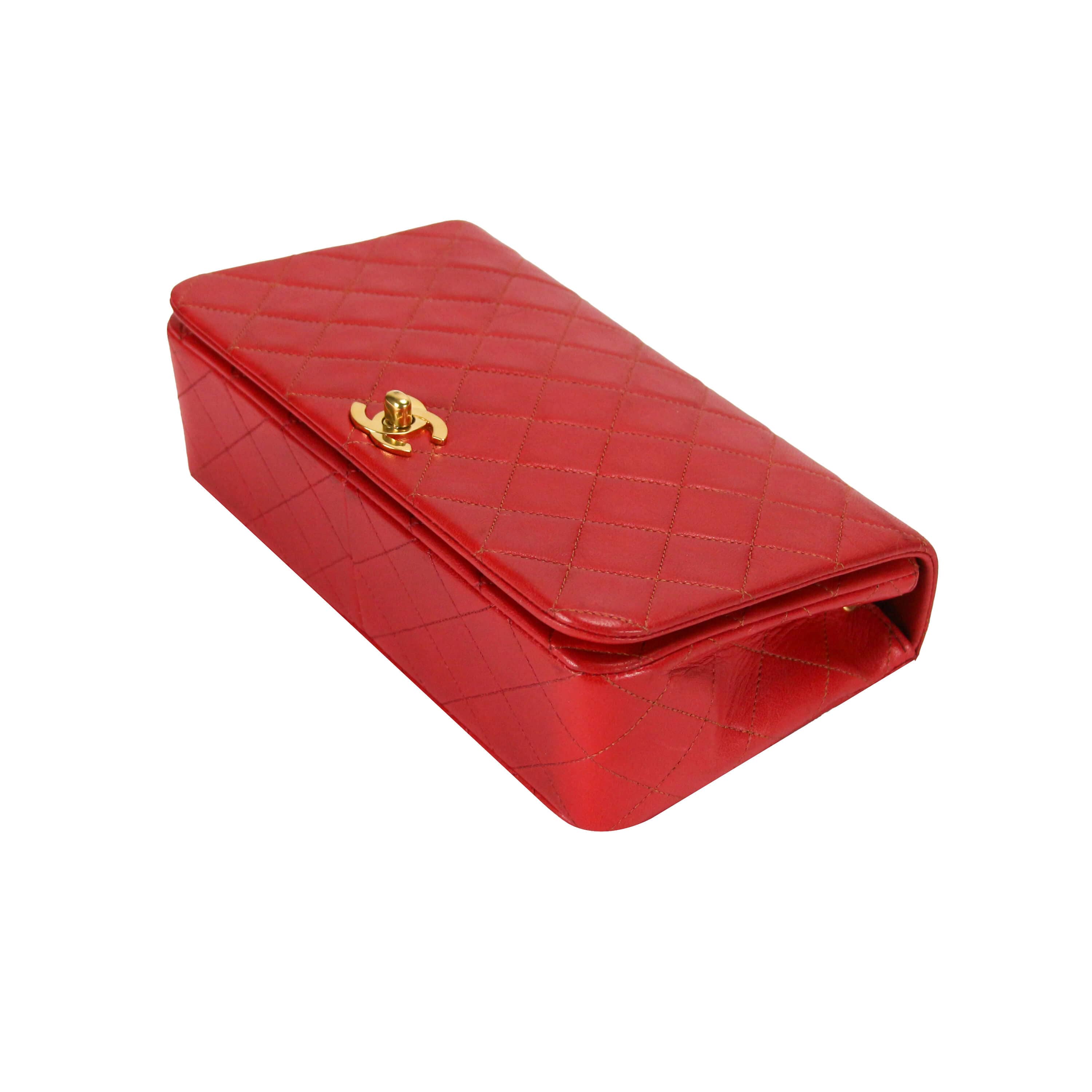 Chanel Full Flap Bag Small Red Lambskin Gold