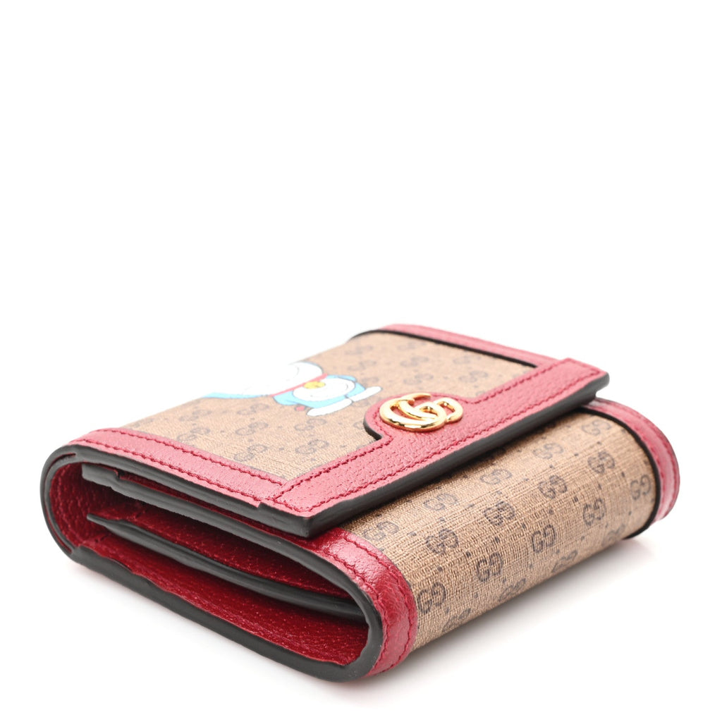 Gucci X DORAEMON Mini Vintage GG Supreme Monogram Card Case Wallet Beige Cherry Red