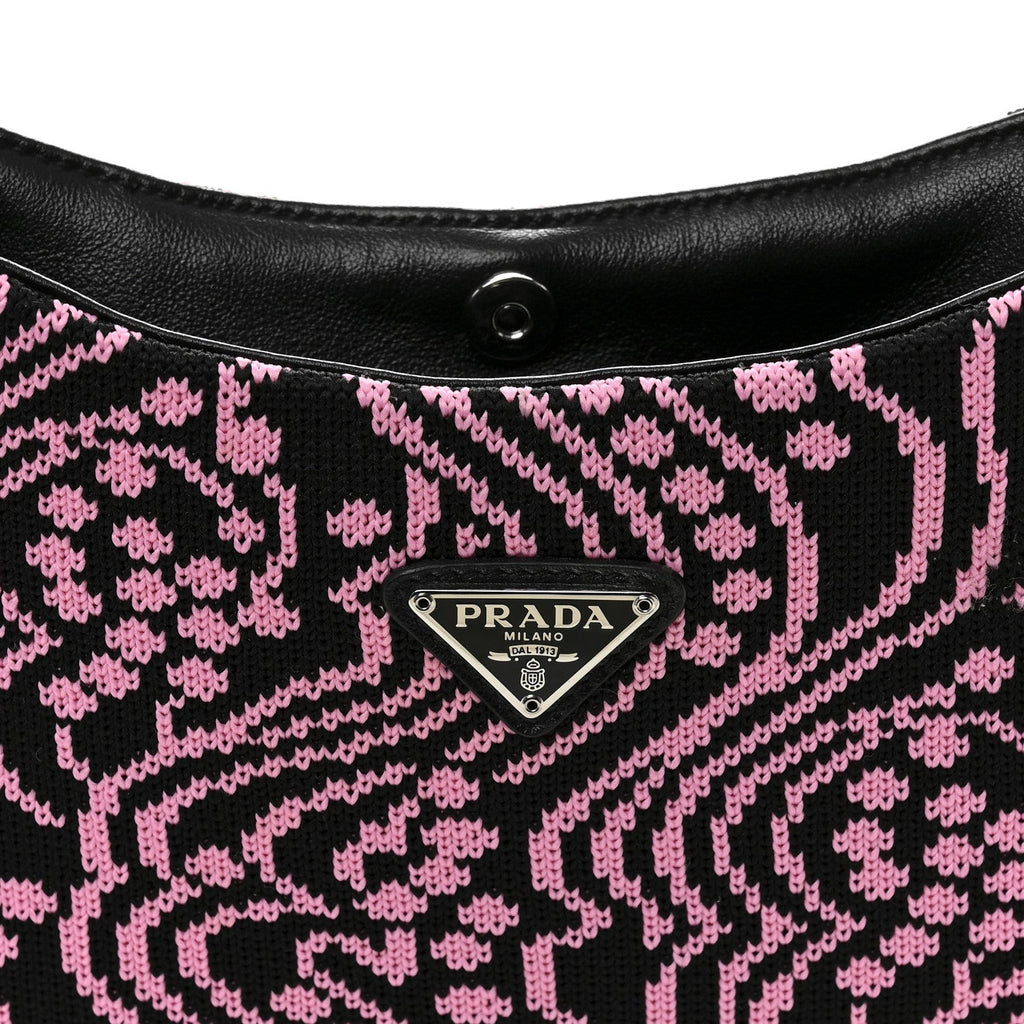 Prada Maglia Jacquard Cleo Shoulder Bag Black Rosa