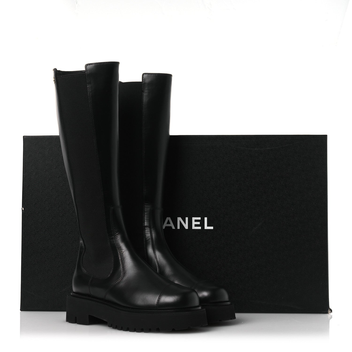 Calfskin Cap Toe CC Tall Boots 37.5 Black
