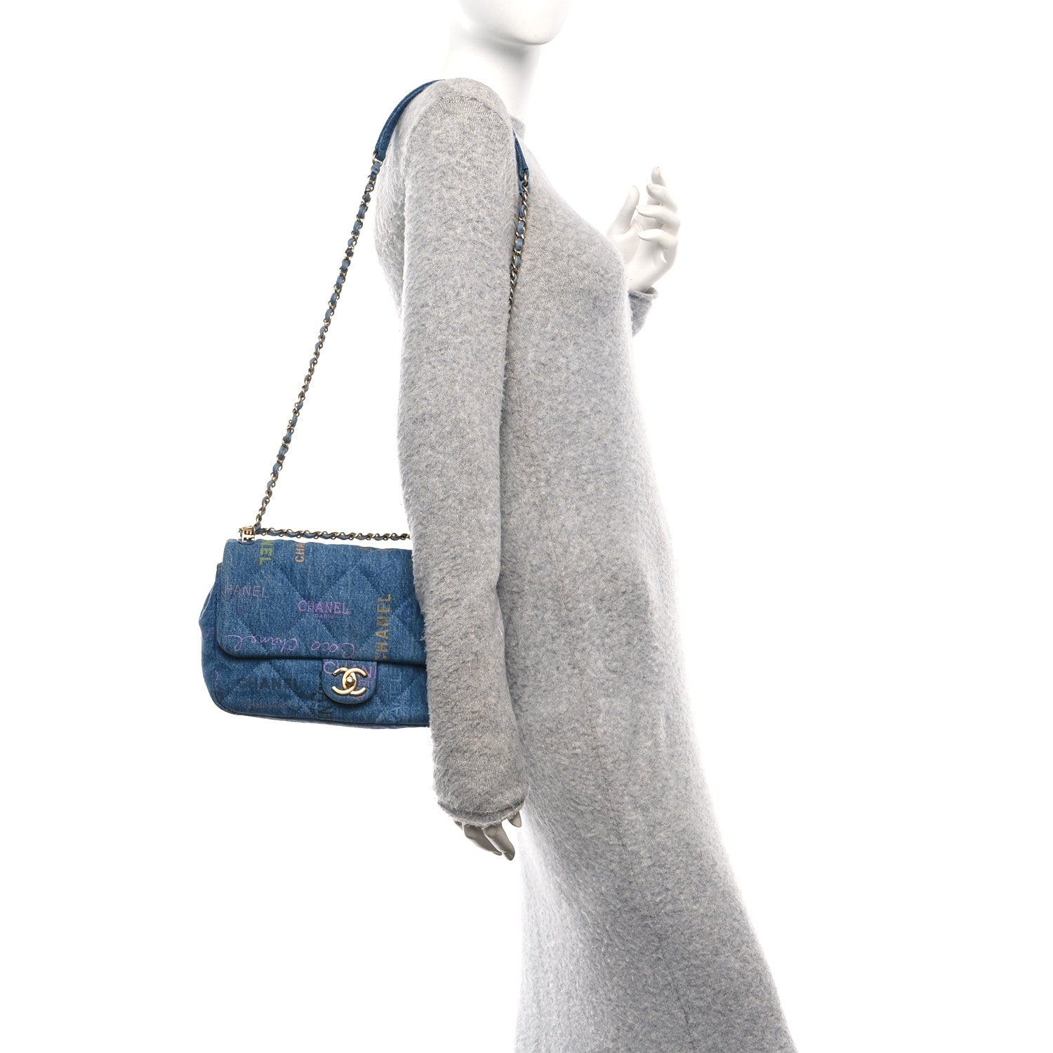 Chanel Denim Quilted Denim Large Mood Flap Blue Multicolor