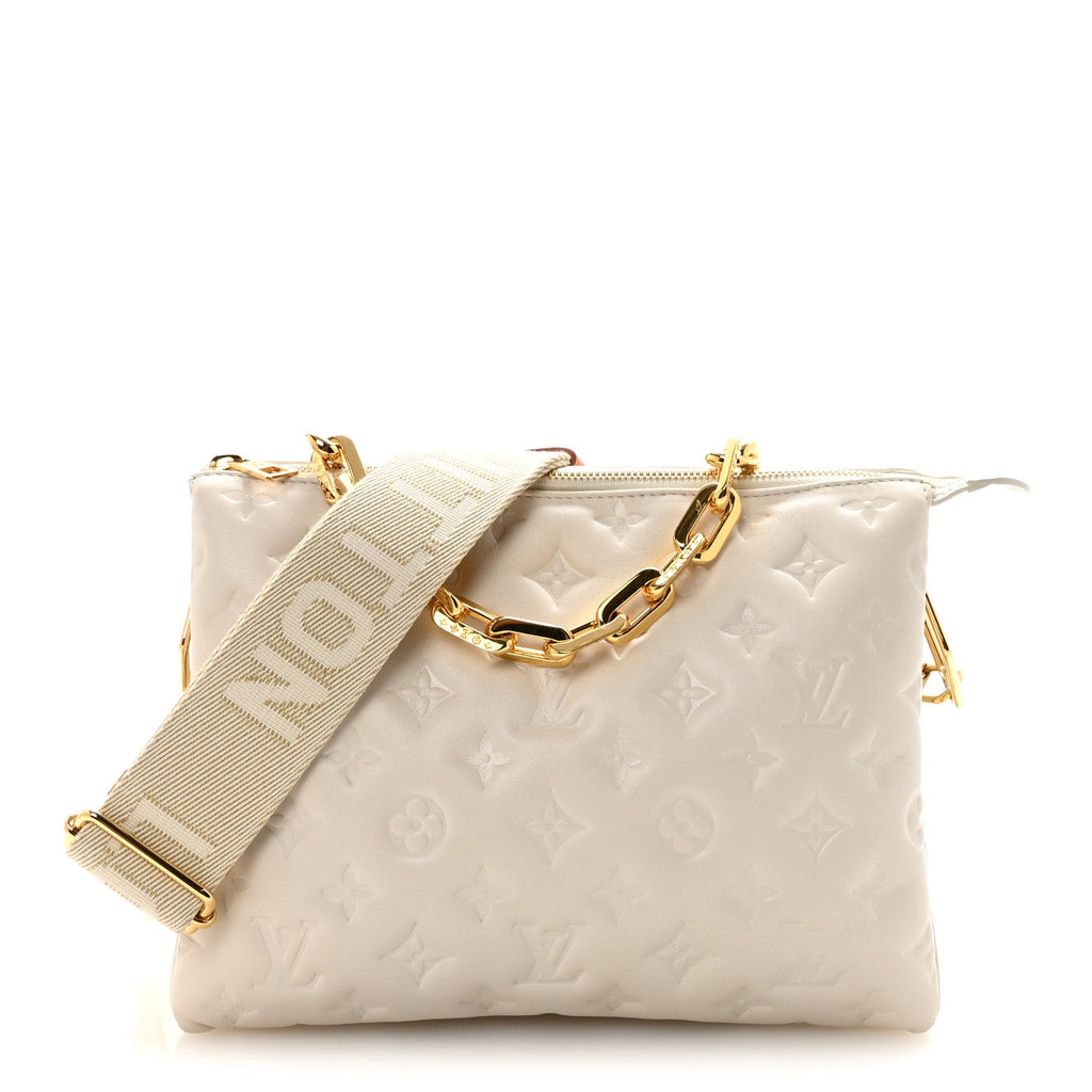 Louis Vuitton Lambskin Embossed Monogram Coussin PM White