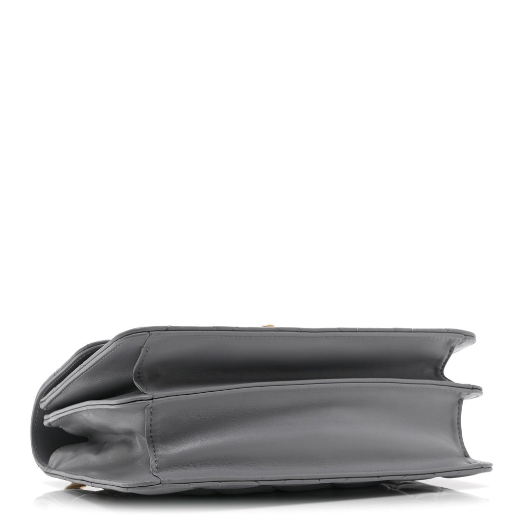 Chanel Caflskin Quilted Dual Handle Chain Flap Bag Grey