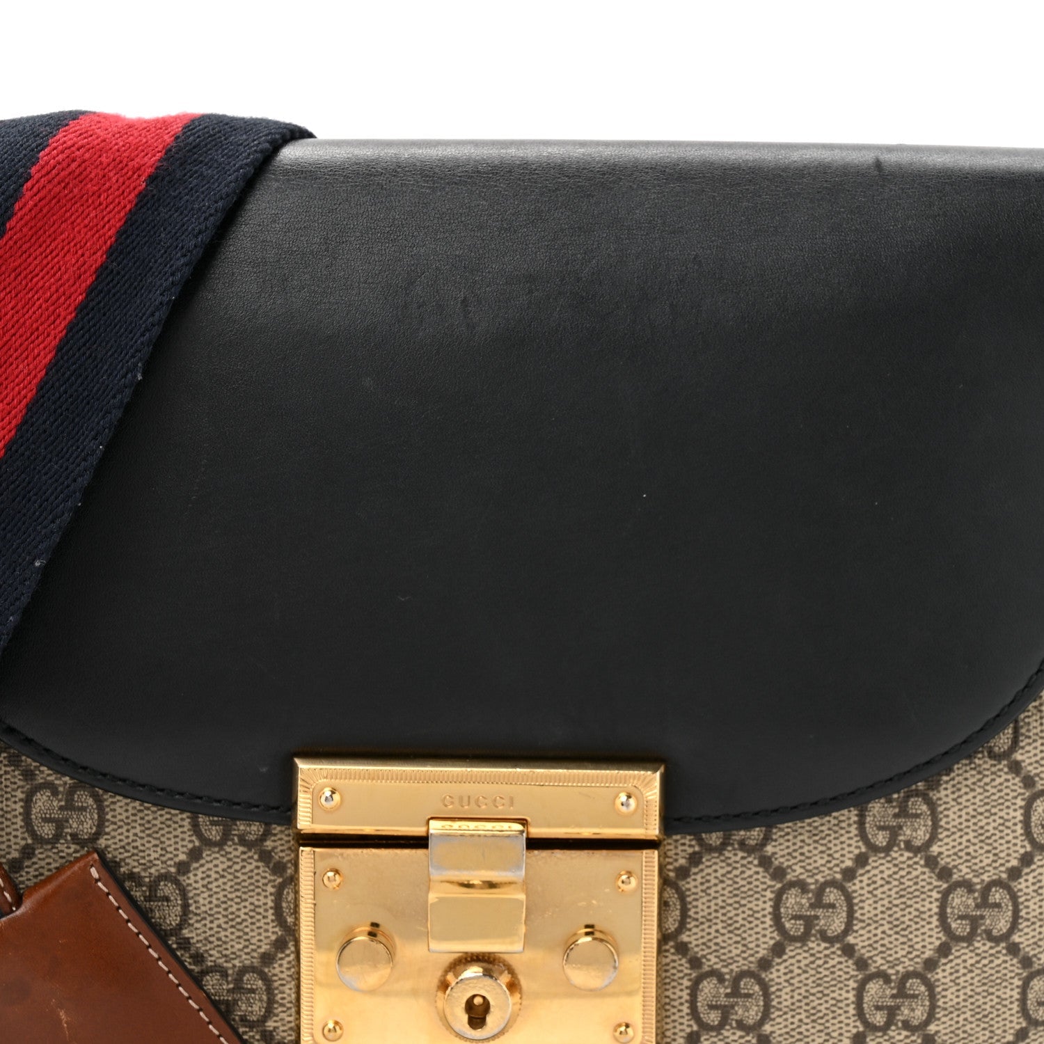 Gucci GG Supreme Monogram Web Medium Padlock Messenger Shoulder Bag Black