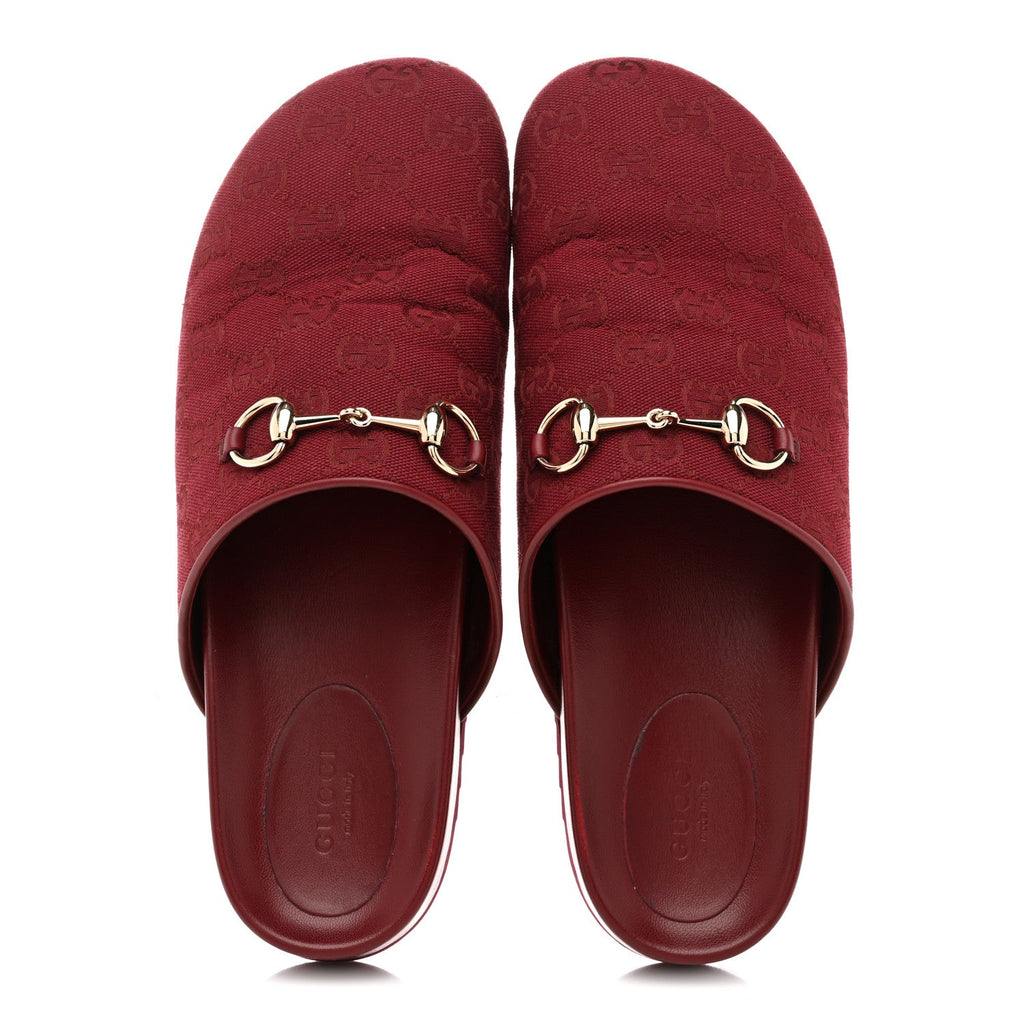 Gucci GG Supreme Monogram Womens Horsebit Slippers 41 Rosso Ancora