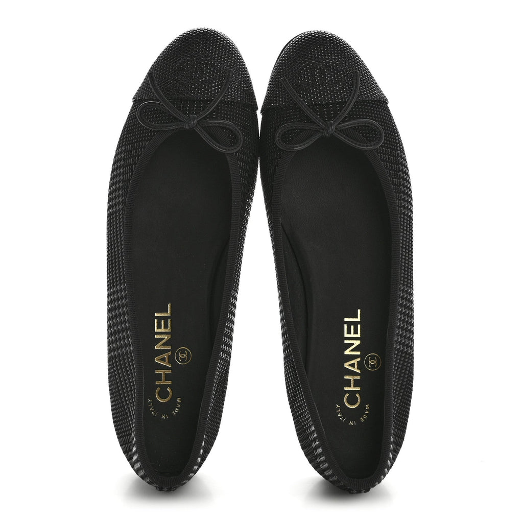 Chanel Suede Kidskin Cap Toe CC Ballerina Flats 39 Black