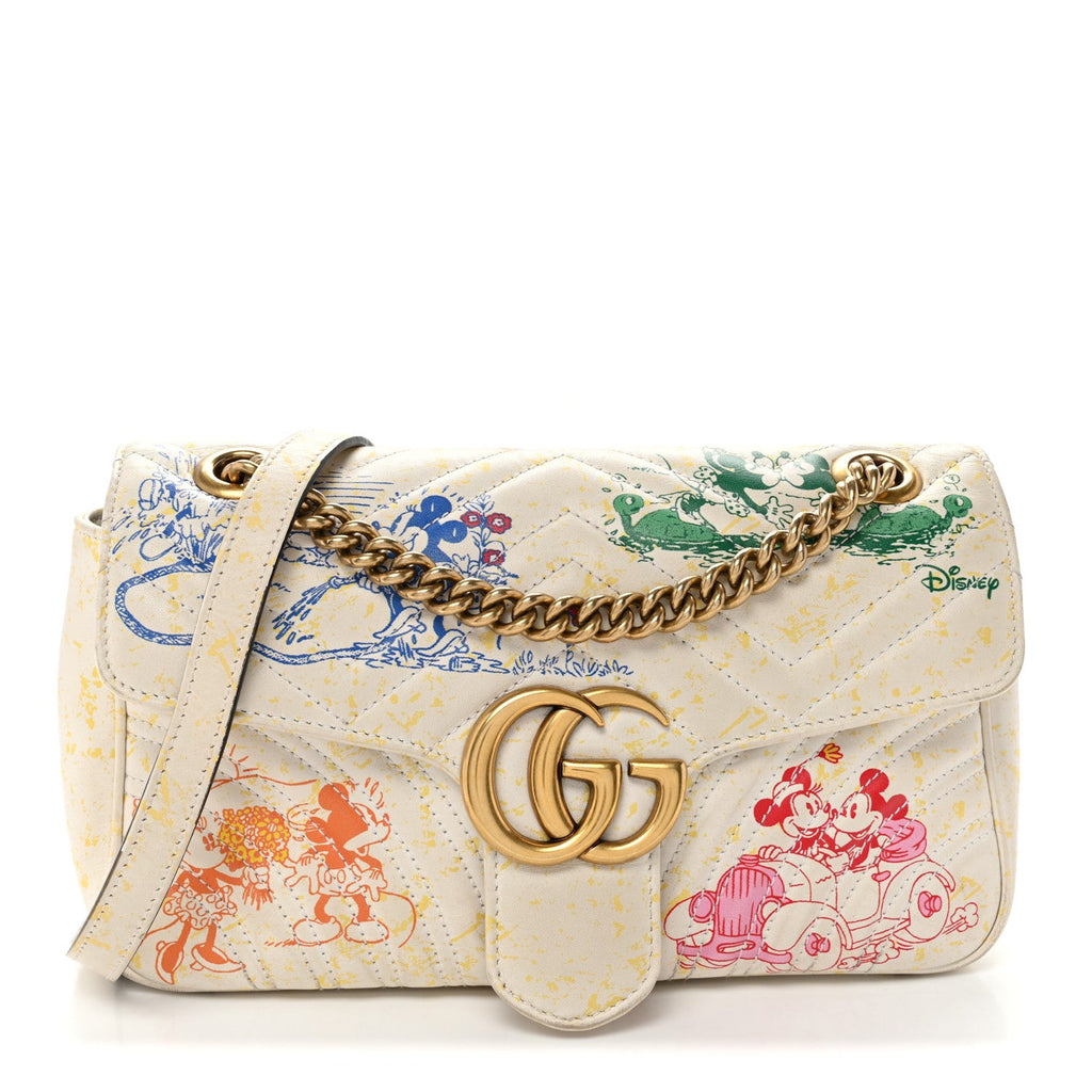 Gucci X DISNEY Calfskin Matelasse Mickey Minnie Mouse Medium GG Marmont Shoulder Bag Multicolor