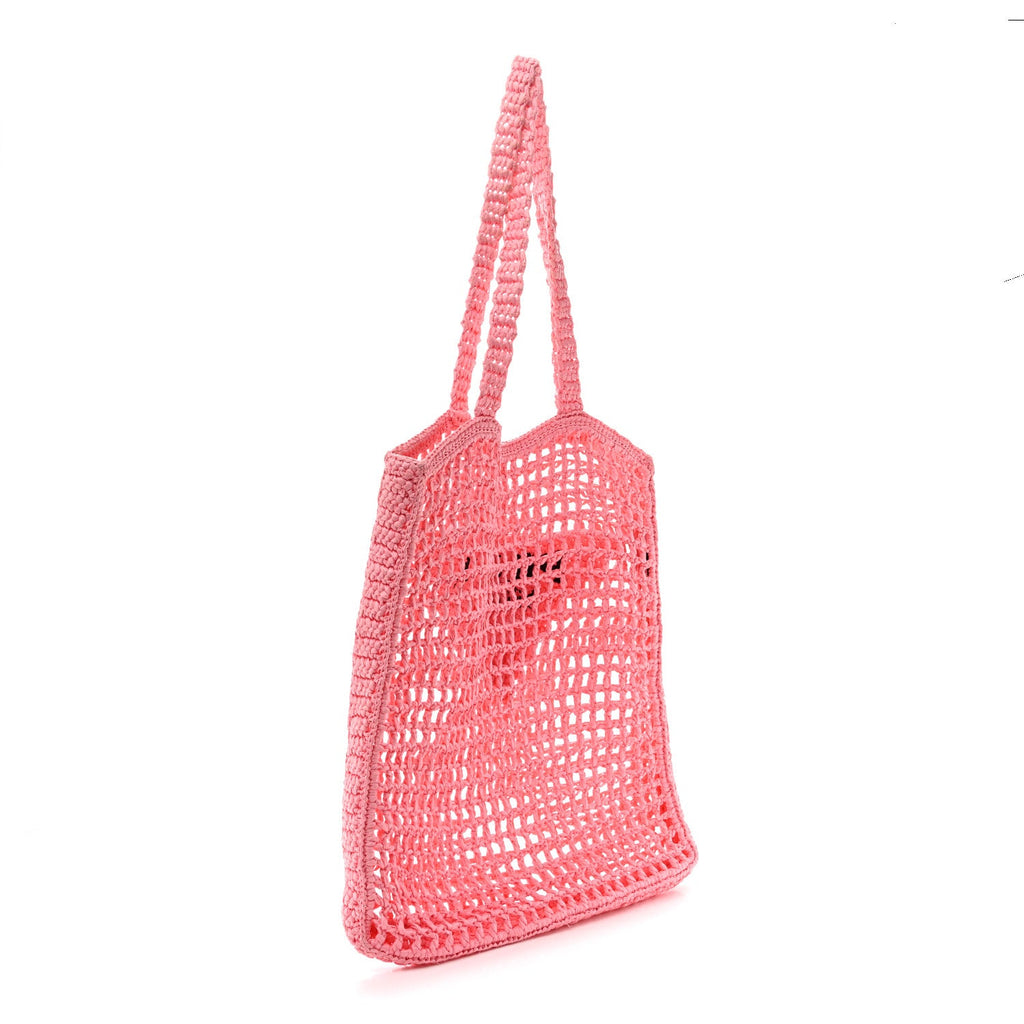 Prada Yarn Raffia Effect Crochet Logo Embroidered Tote Bag Petalo