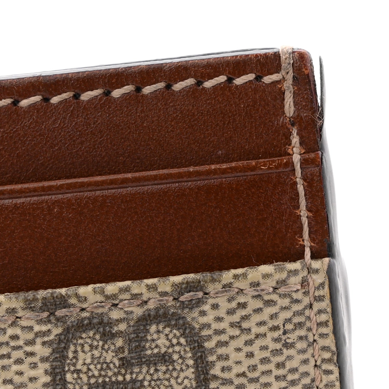 Gucci GG Supreme Monogram Calfskin Card Holder Beige Ebony Cuir