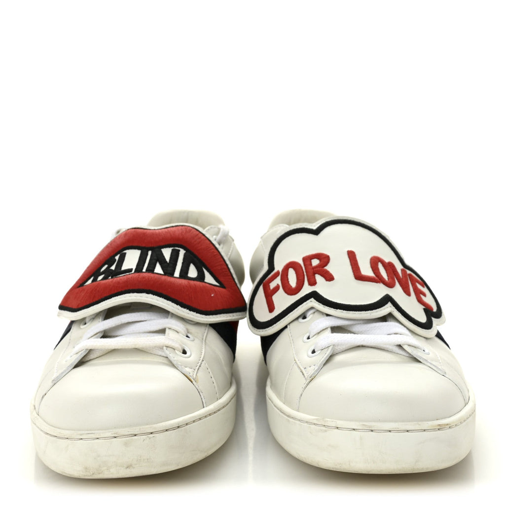 Gucci Calfskin Ayers Web Blind for Love Embroidered Mens Ace Sneakers 10 White