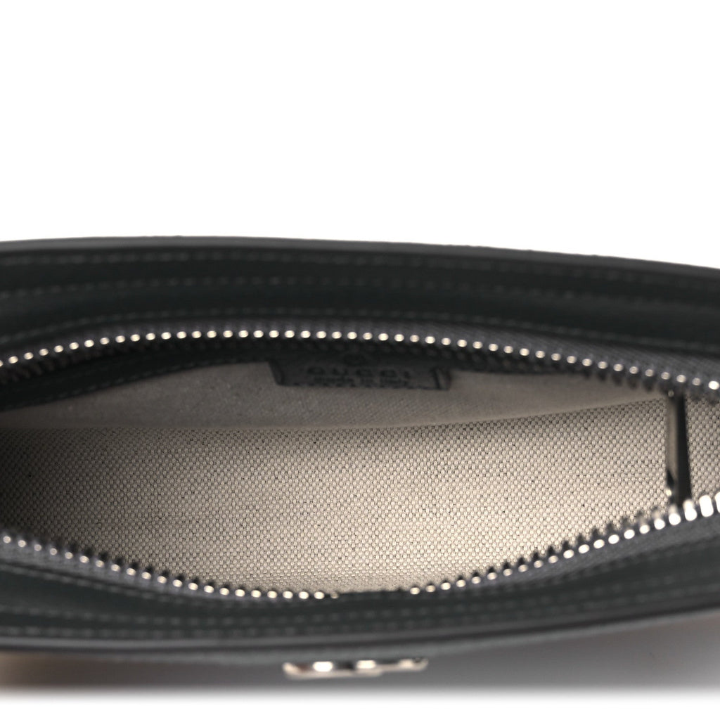 Gucci GG Supreme Monogram Textured Dollar Calfskin Web Small Ophidia Shoulder Bag Grey Black Graphite Grey