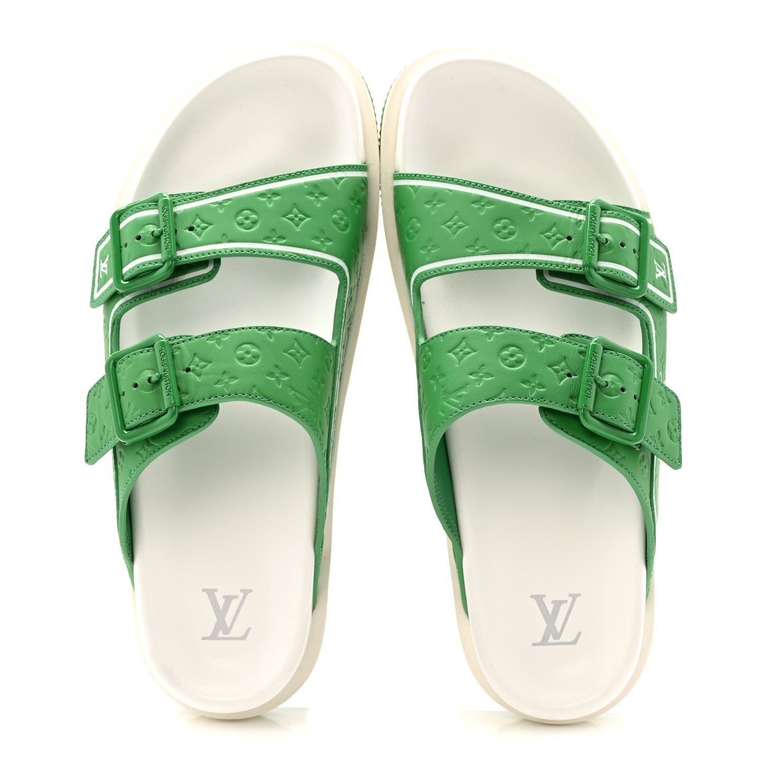 Louis Vuitton Calfskin Embossed Mens Script Trainer Mules 8 Green White