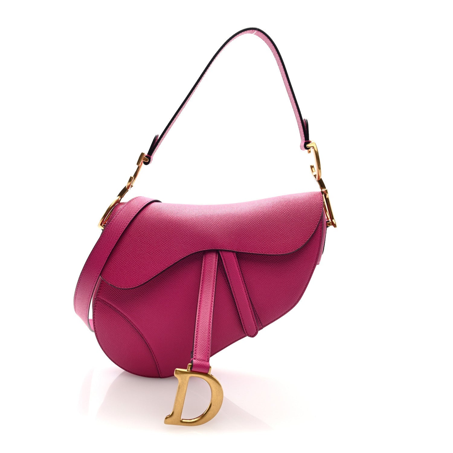 Christian Dior Grained Calfskin Saddle Bag With Strap Fuchsia