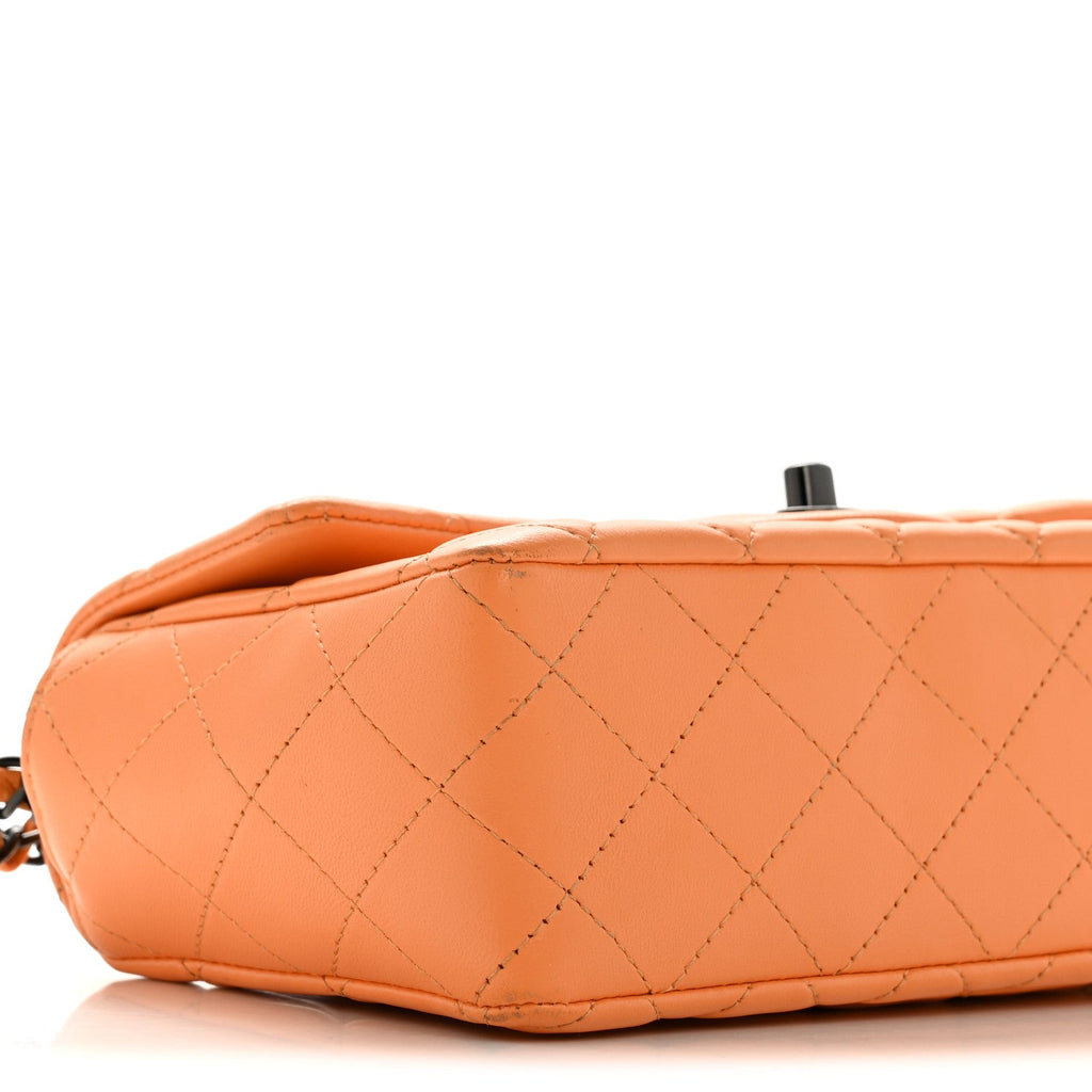 Chanel Lambskin Quilted Mini Rectangular Flap Orange