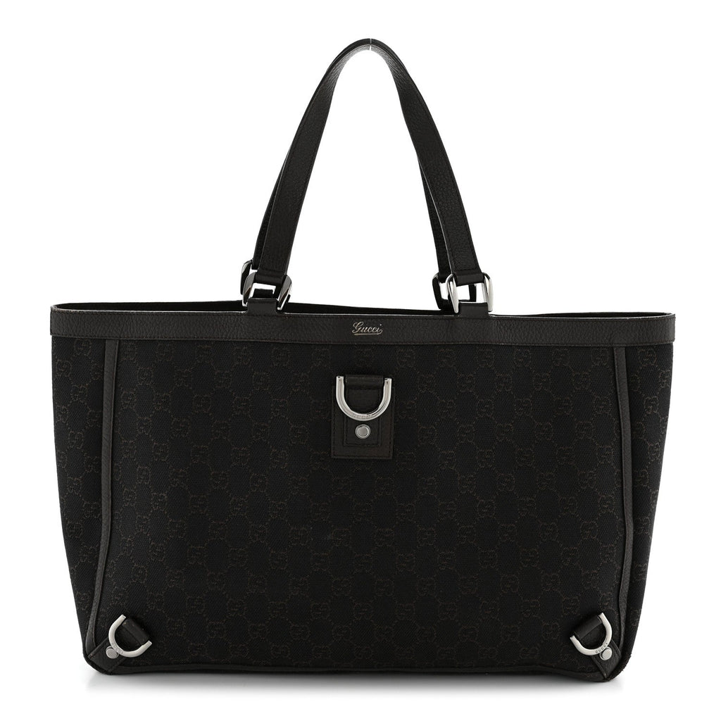 Gucci Denim Monogram Large Abbey Tote Dark Brown