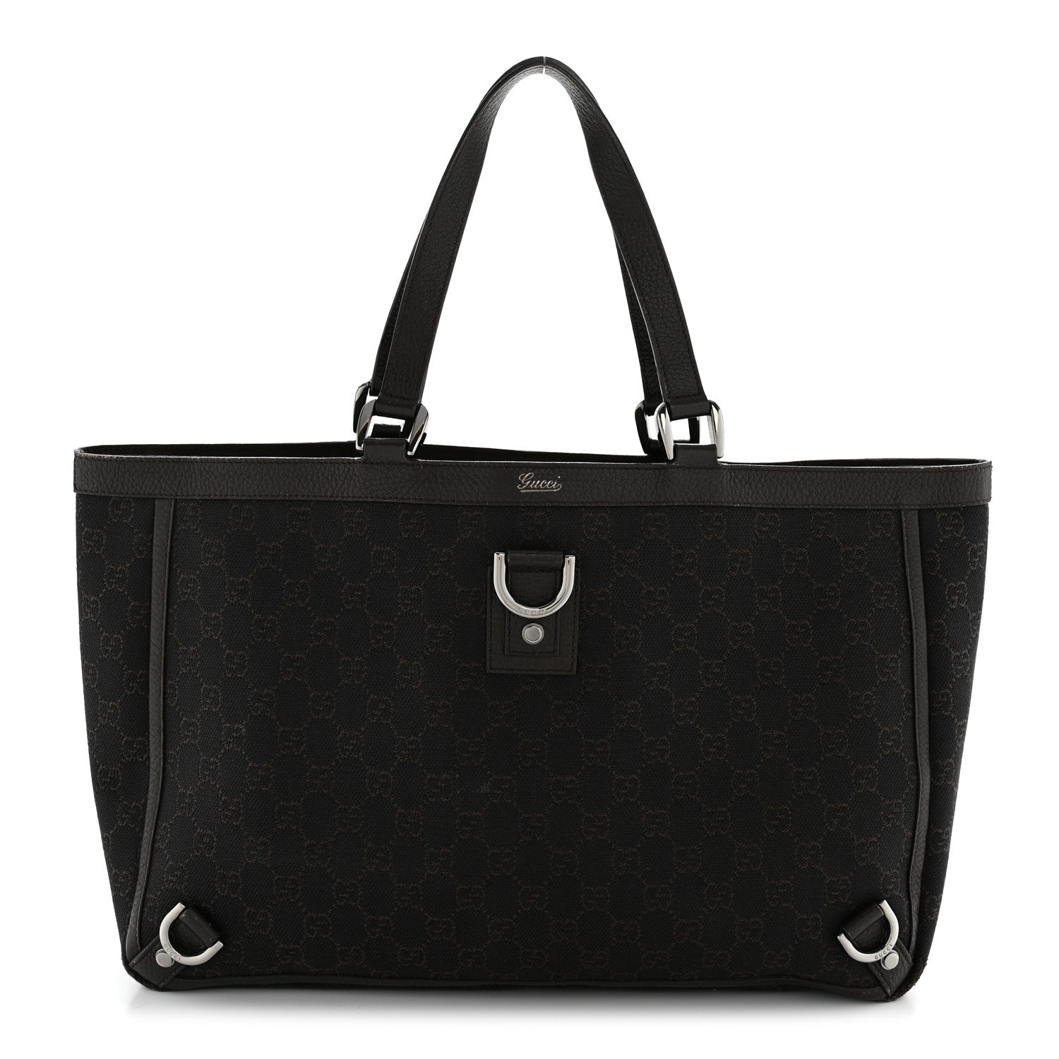 Gucci Denim Monogram Large Abbey Tote Dark Brown