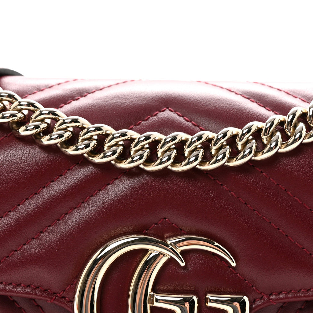 Gucci Calfskin Matelasse Small GG Marmont Shoulder Bag  Rosso Ancora