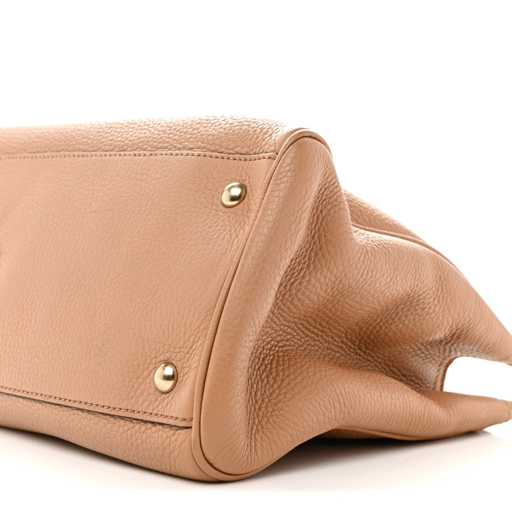 Gucci Pebbled Calfskin Medium Bamboo Shopper Tote Camelia
