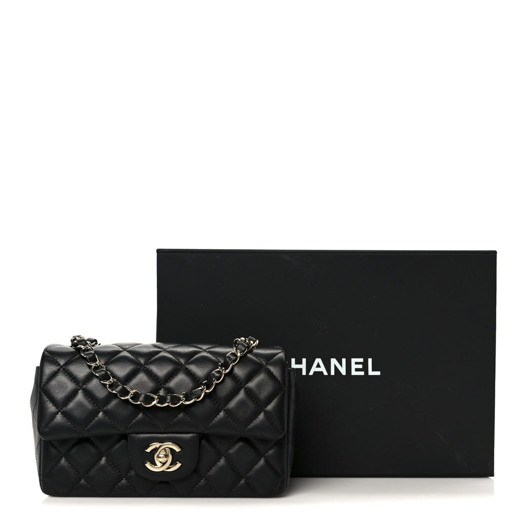 Chanel Lambskin Quilted Mini Rectangular Flap Black