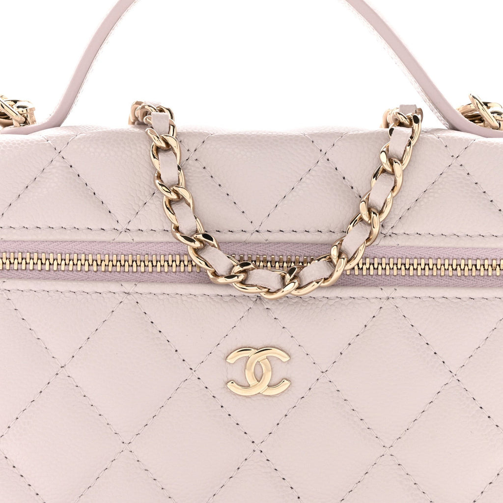 Chanel Caviar Quilted Top Handle Slim Vanity With Chain Light Purple