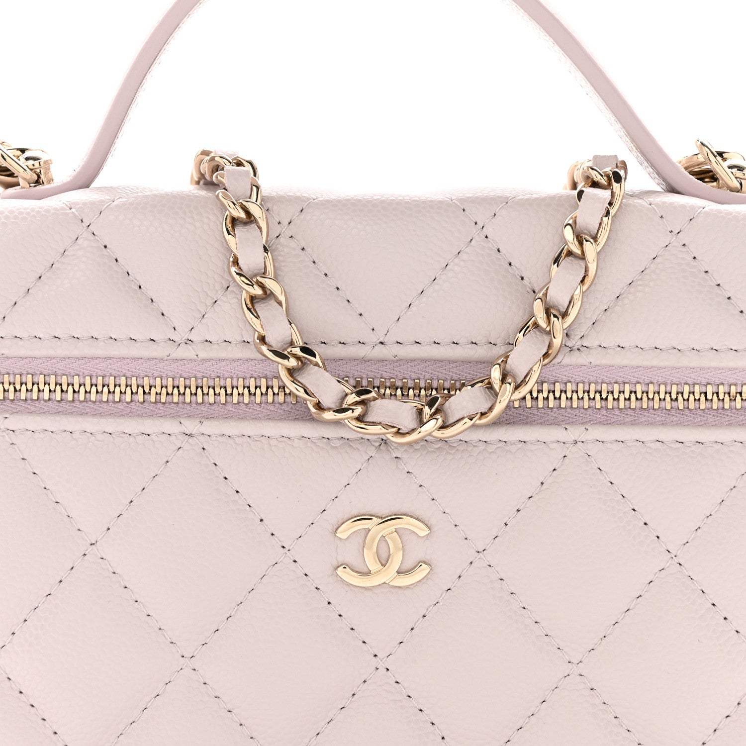 Chanel Caviar Quilted Top Handle Slim Vanity With Chain Light Purple