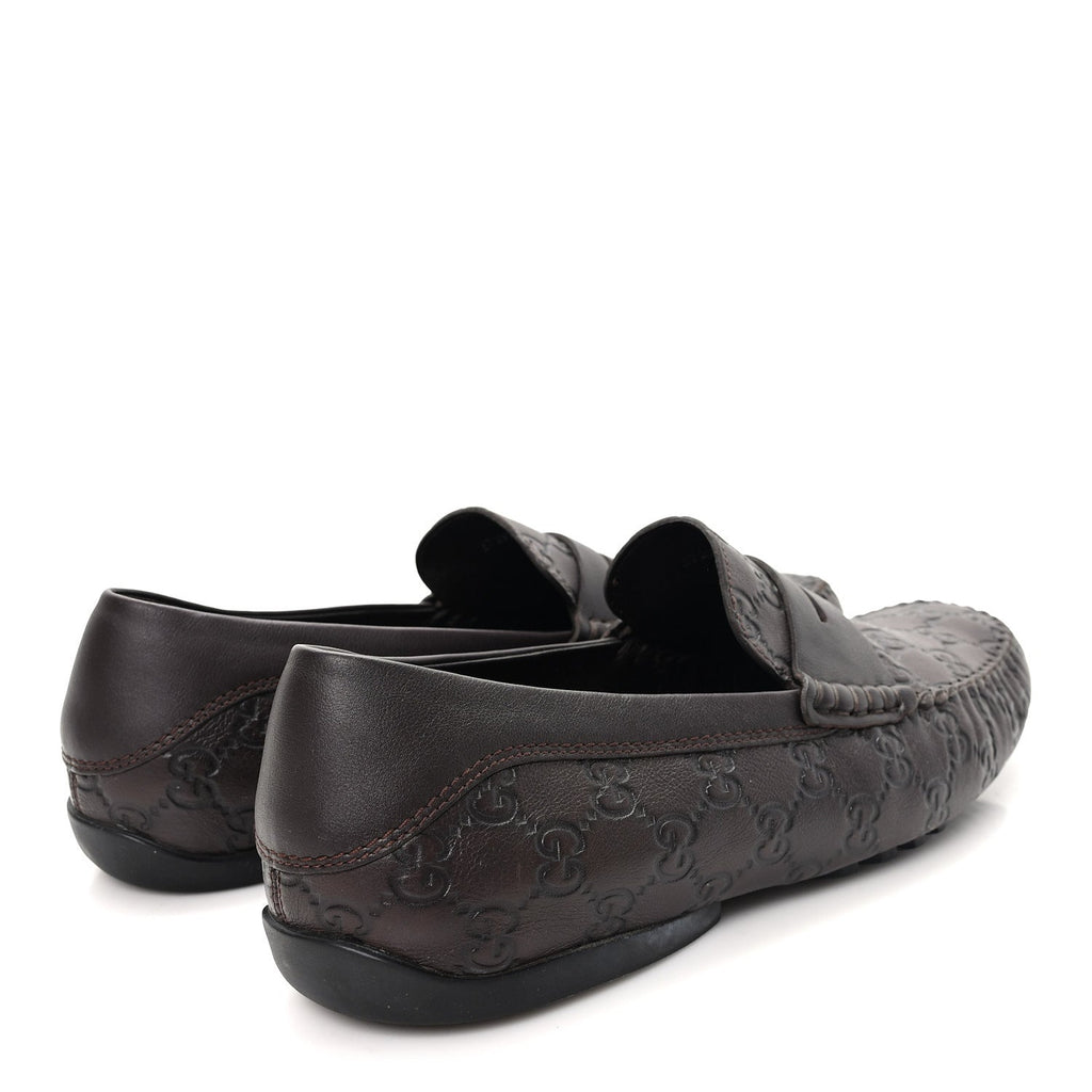 Gucci Guccissima Mens Driver Loafers 8 Chocolate