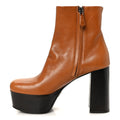 Prada Vitello Platform Ankle Booties 37.5 Cognac