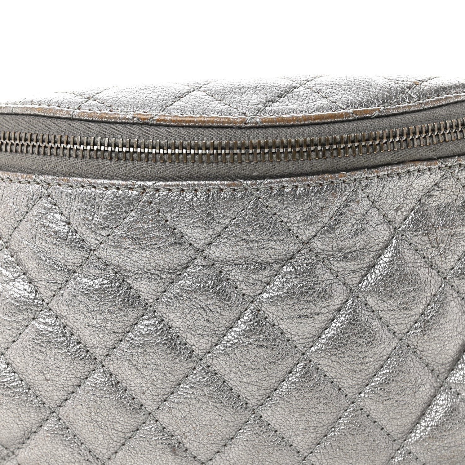 Chanel Metallic Calfskin Quilted Banane Waist Bag Fanny Pack Dark Silver