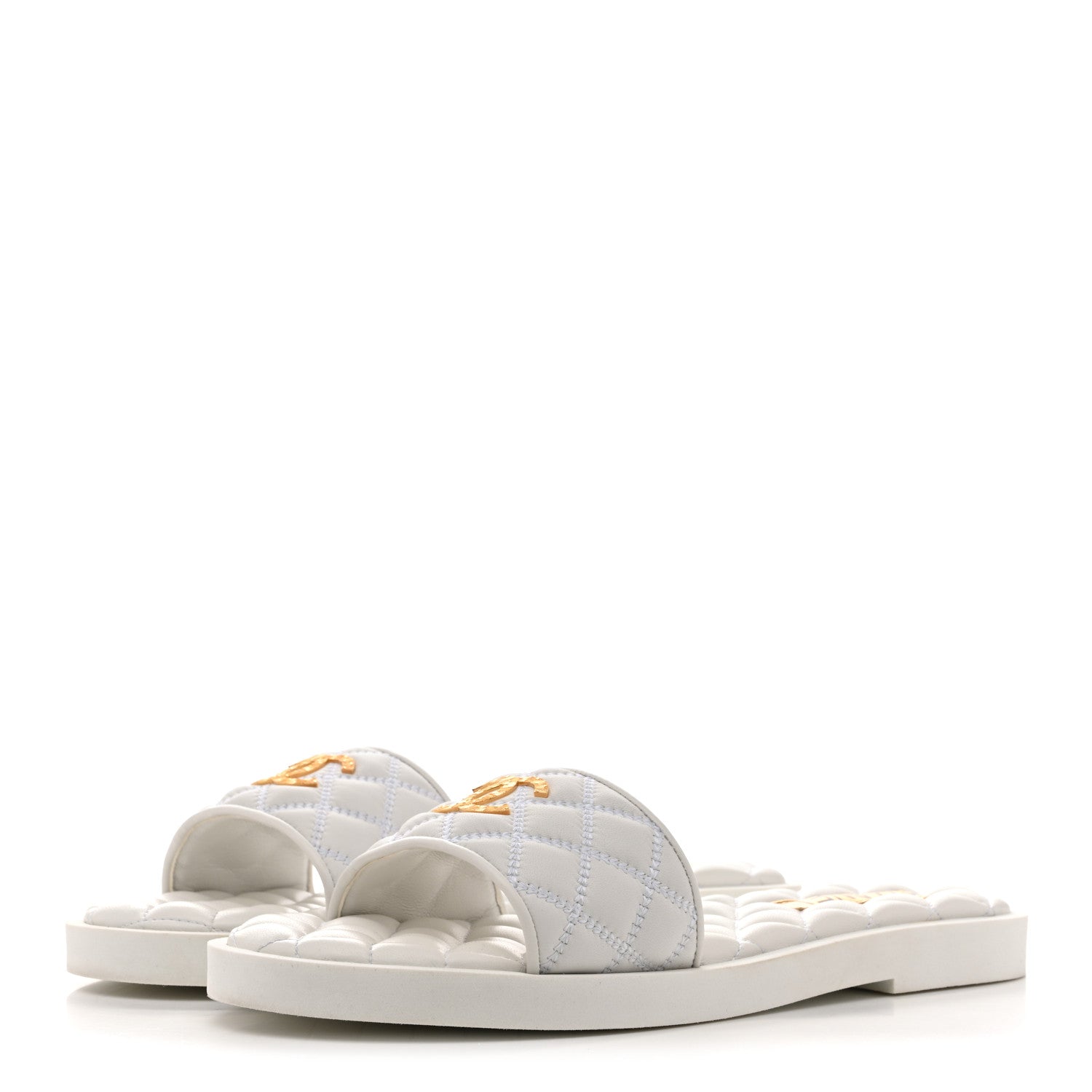 Lambskin Quilted Textured CC Mules Sandals 41.5 White