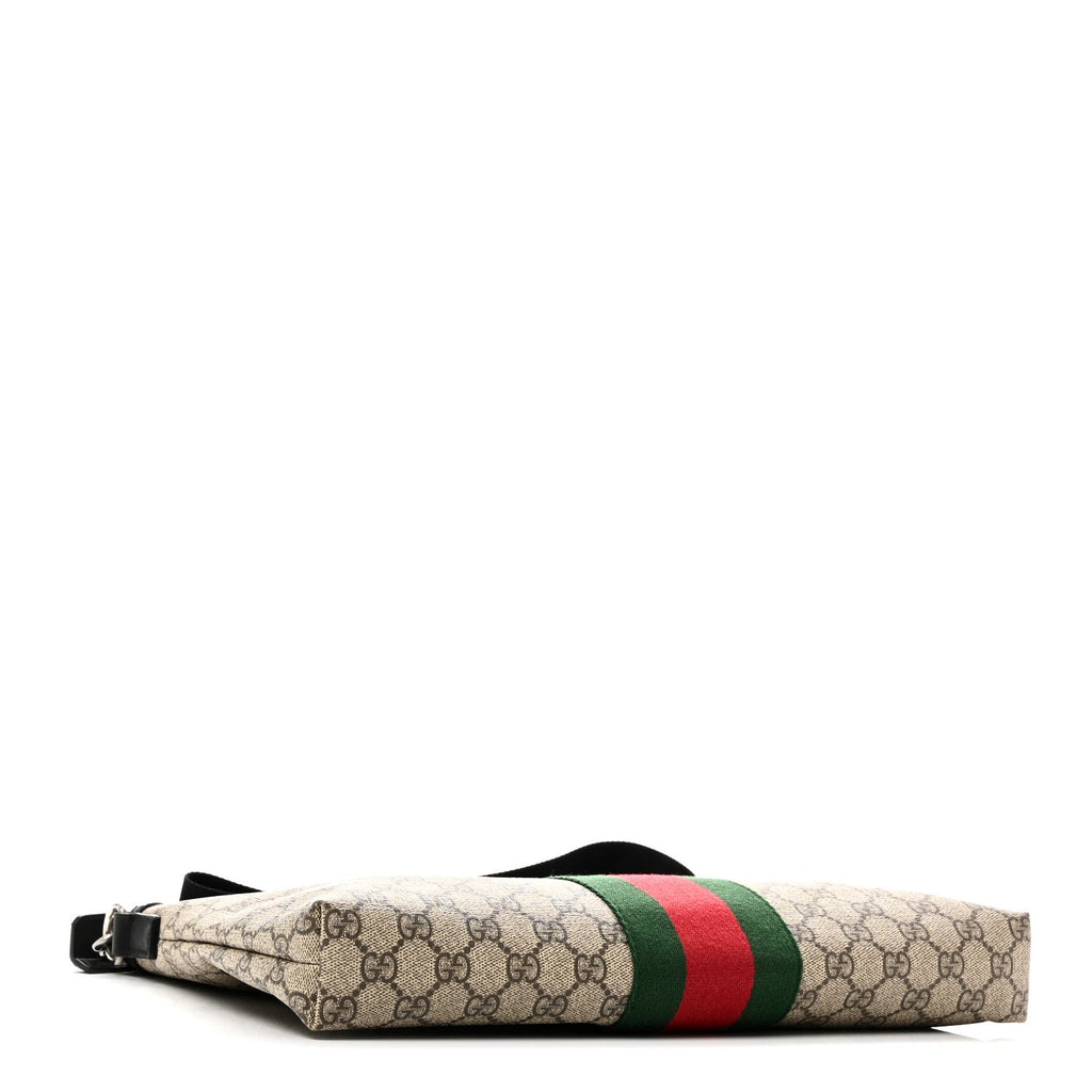 Gucci GG Supreme Monogram Calfskin Web Medium Flat Messenger Bag Beige Ebony Black