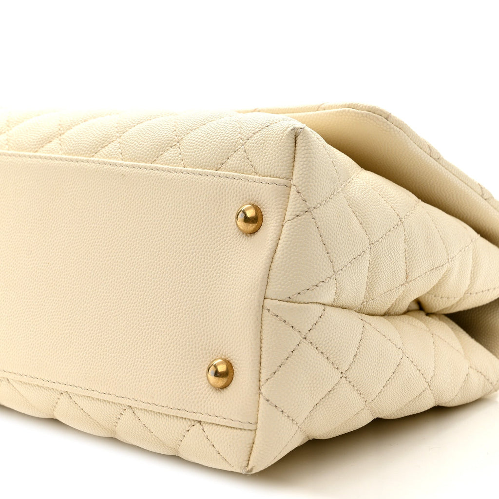 Chanel Caviar Quilted Small Coco Handle Flap White