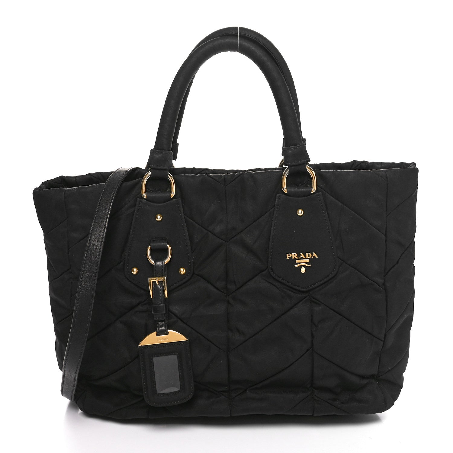 Prada Tessuto Nylon Chevron Quilted Tote Black