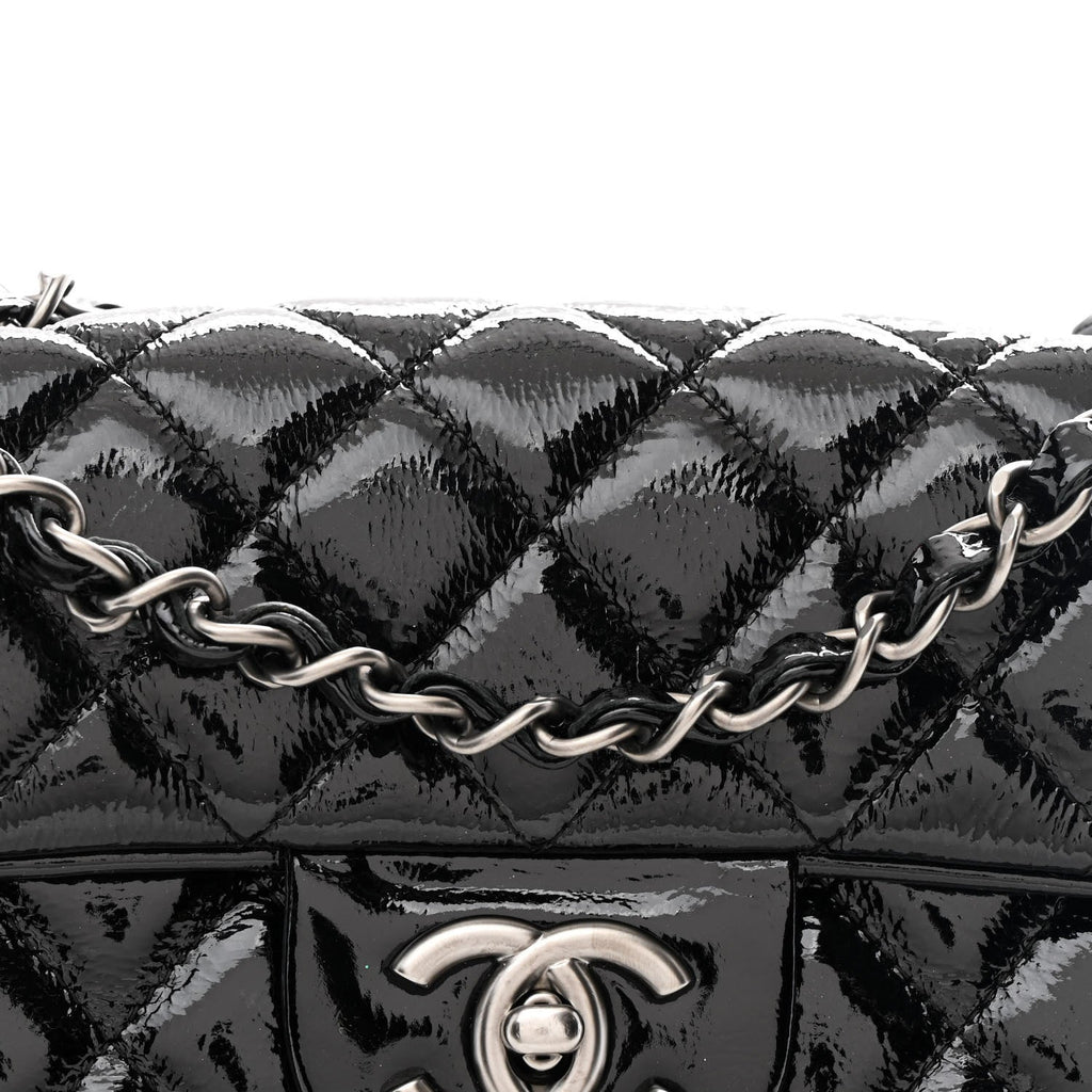 Chanel Crinkled Patent Quilted East West Flap Black