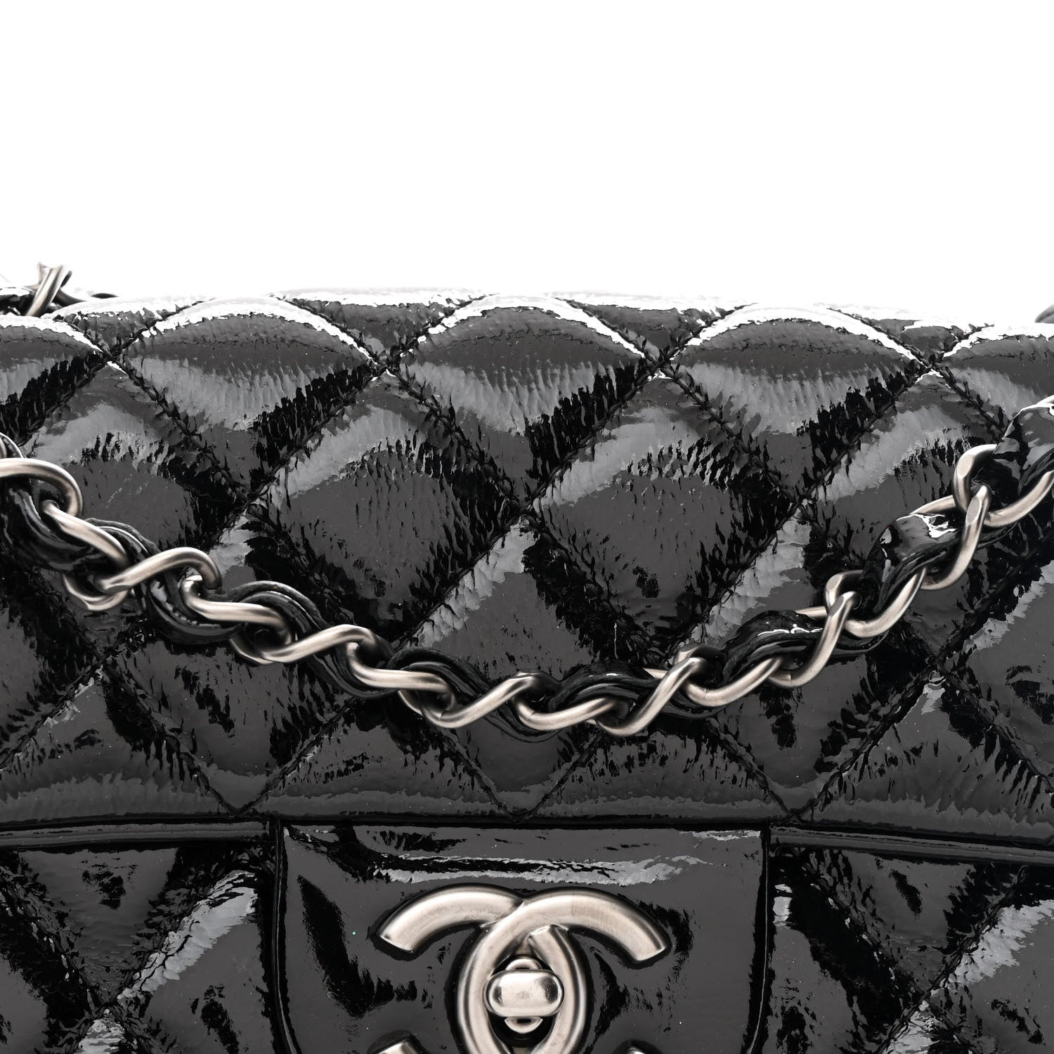 Chanel Crinkled Patent Quilted East West Flap Black