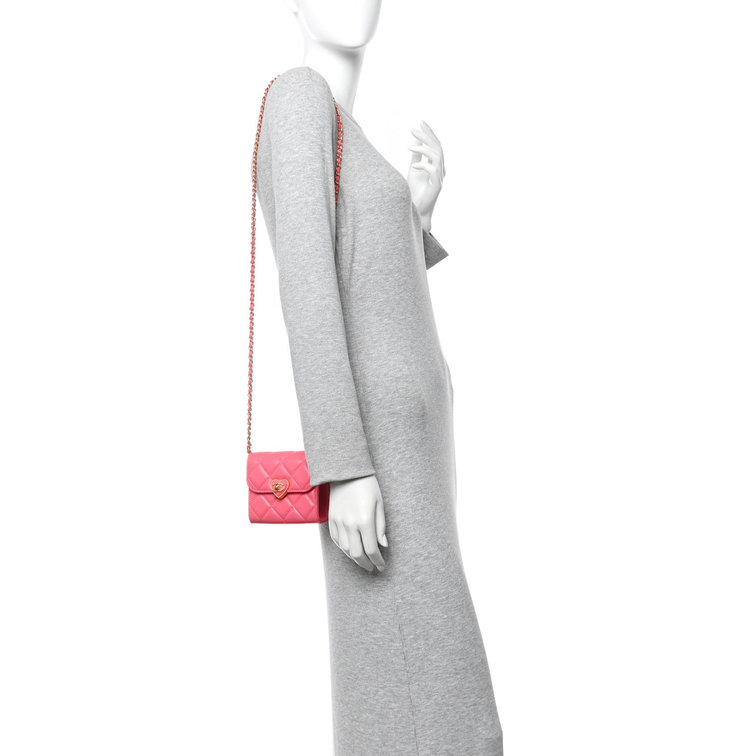 Chanel Lambskin Plexiglass Quilted Coco Love Clutch With Chain Pink