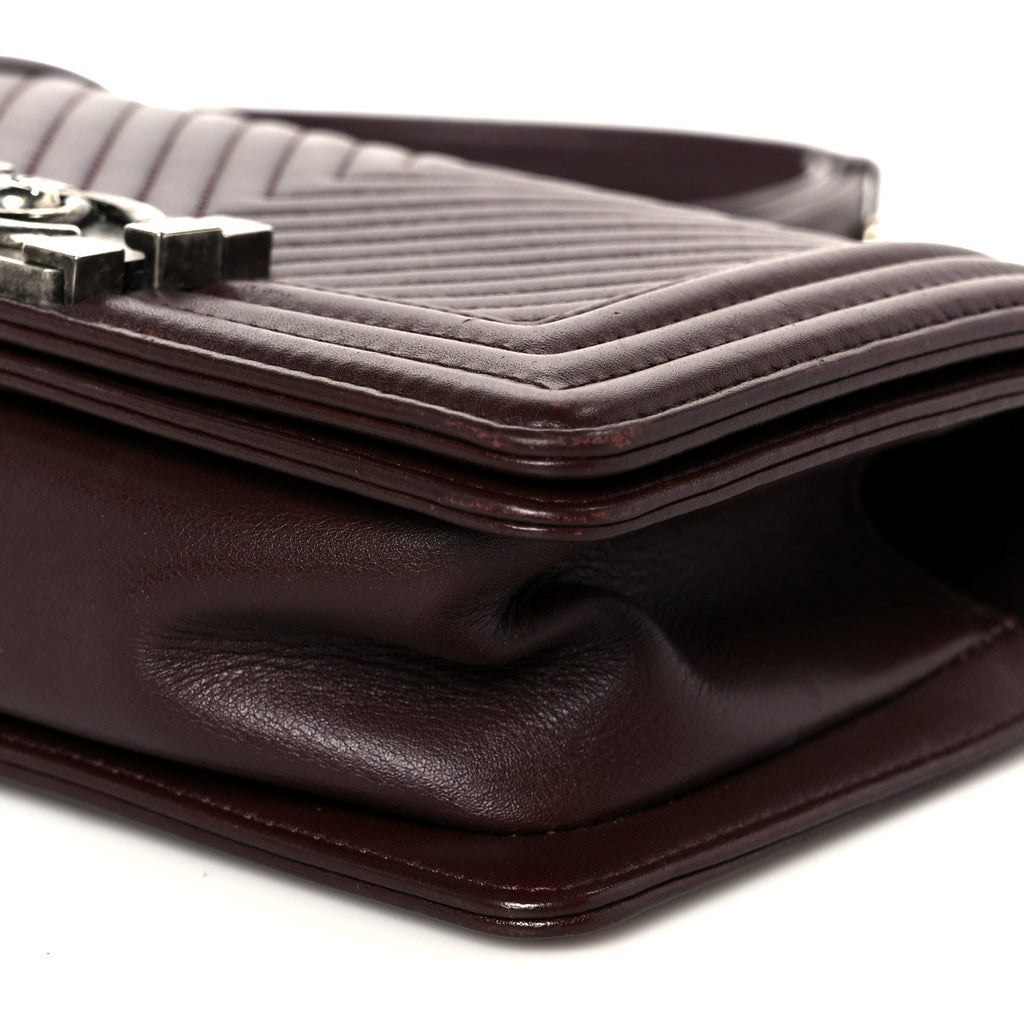 Chanel Calfskin Chevron Quilted Small Boy Flap Burgundy