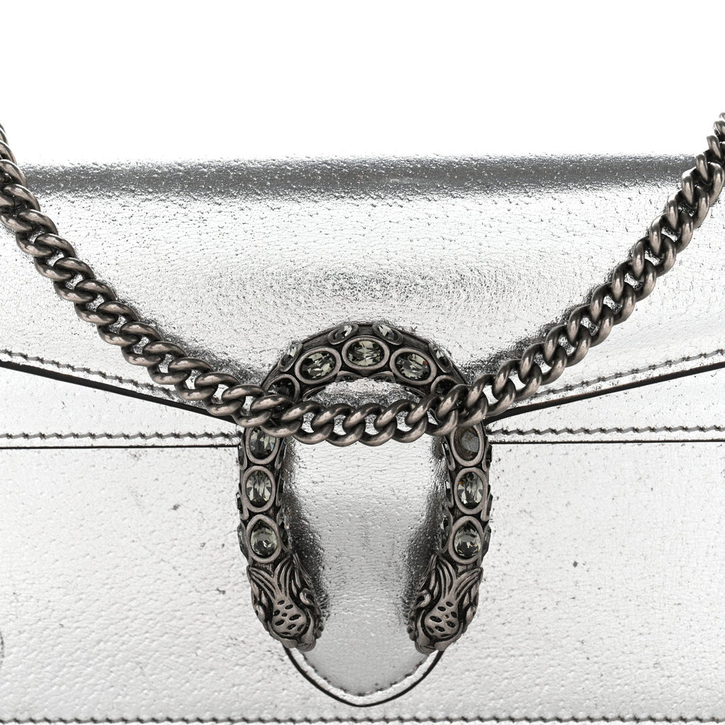 Gucci Metallic Calfskin Super Mini Dionysus Shoulder Bag Silver