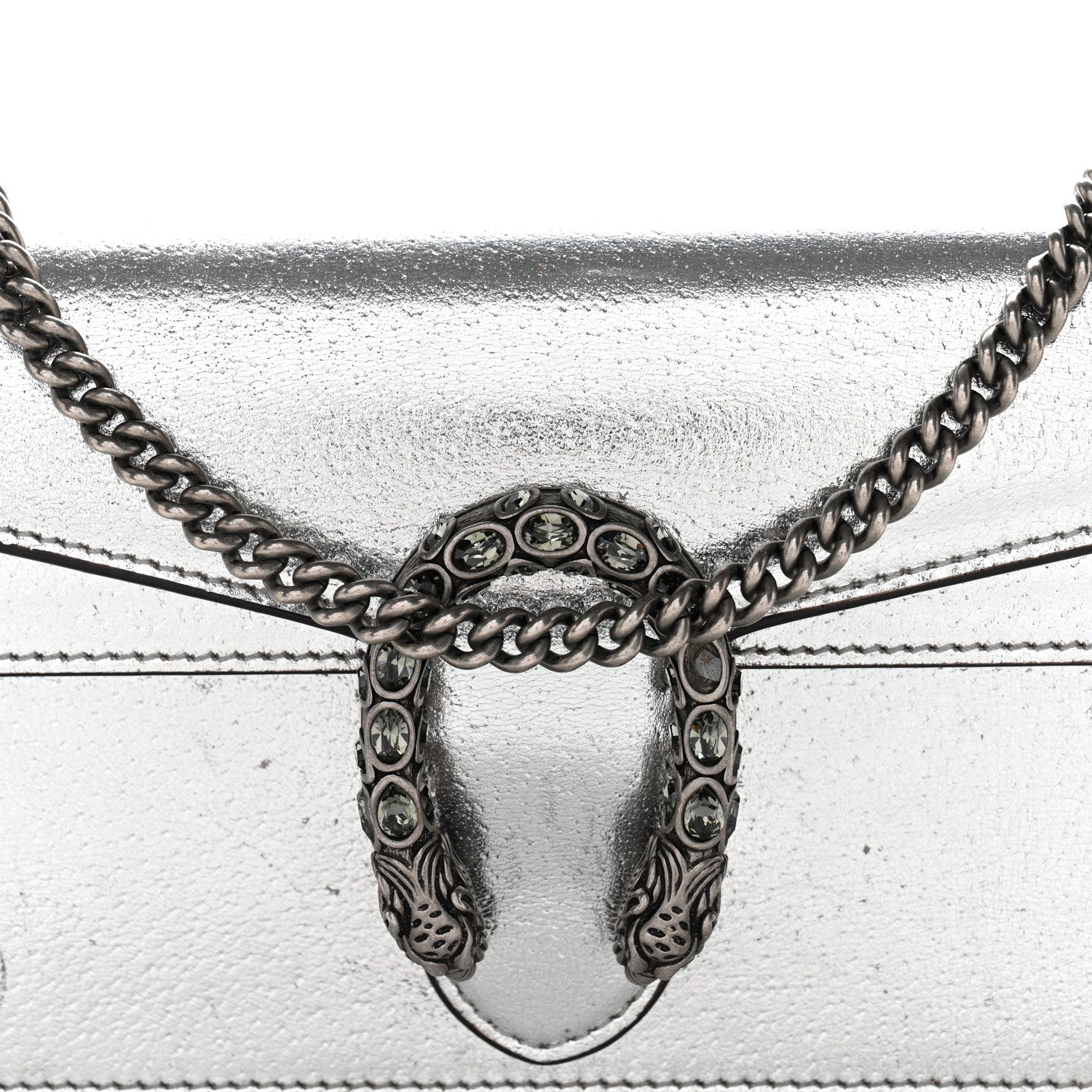 Gucci Metallic Calfskin Super Mini Dionysus Shoulder Bag Silver