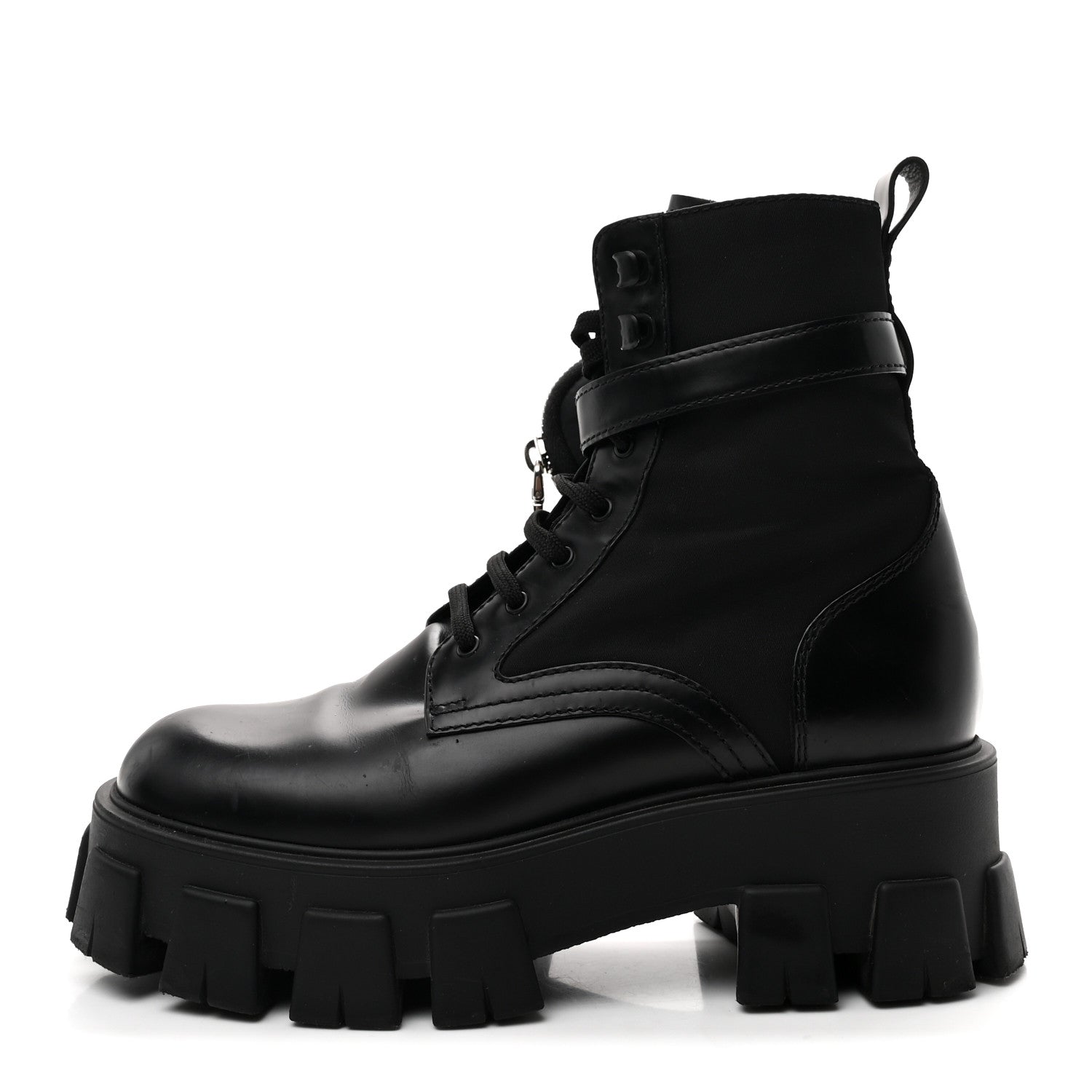 Prada Spazzolato Rois Nylon Metal Triangle Logo Monolith Pouch Pocket 55mm Boots 38 Black