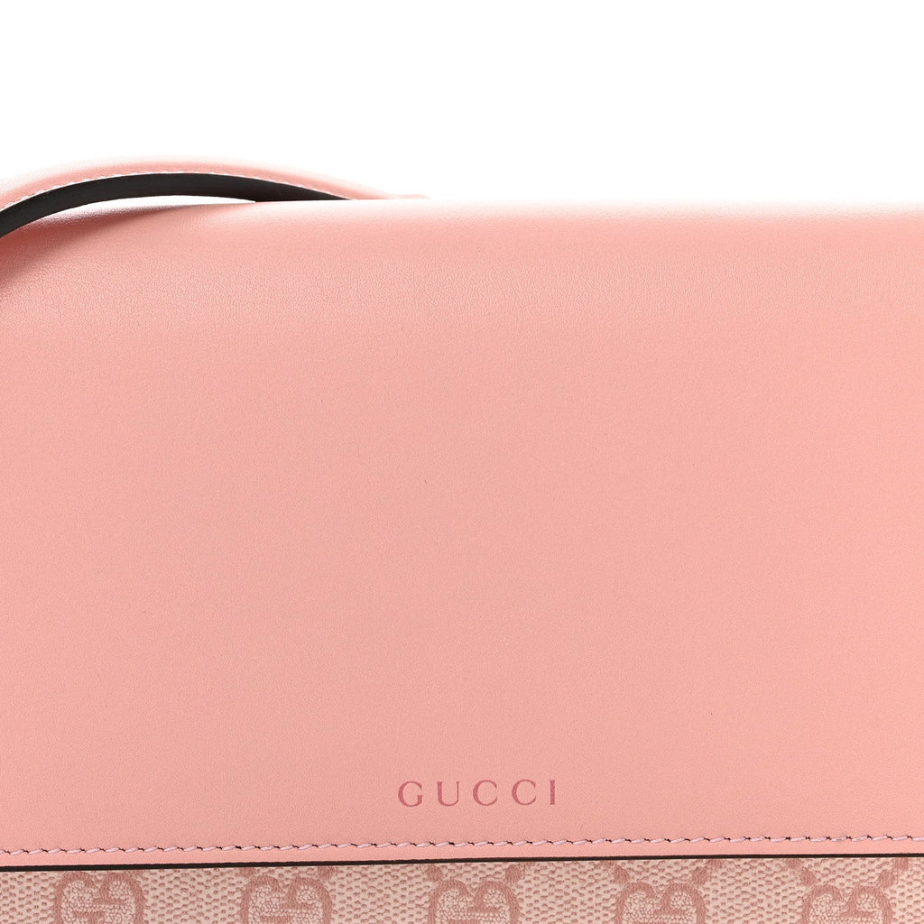 Gucci GG Supreme Monogram Textured Calfskin Emblem Wallet On Chain Pink