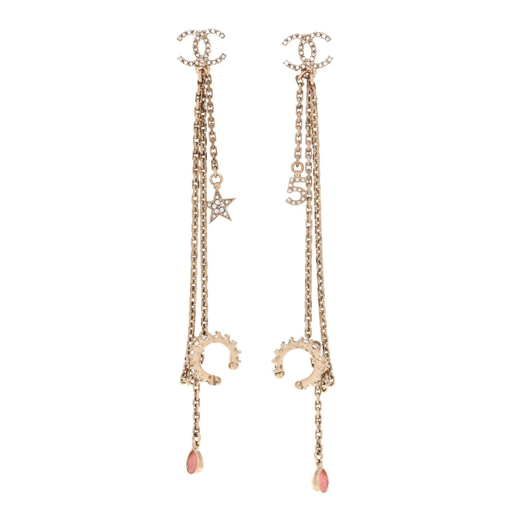 Crystal Star 5 Drop CC Earrings Gold