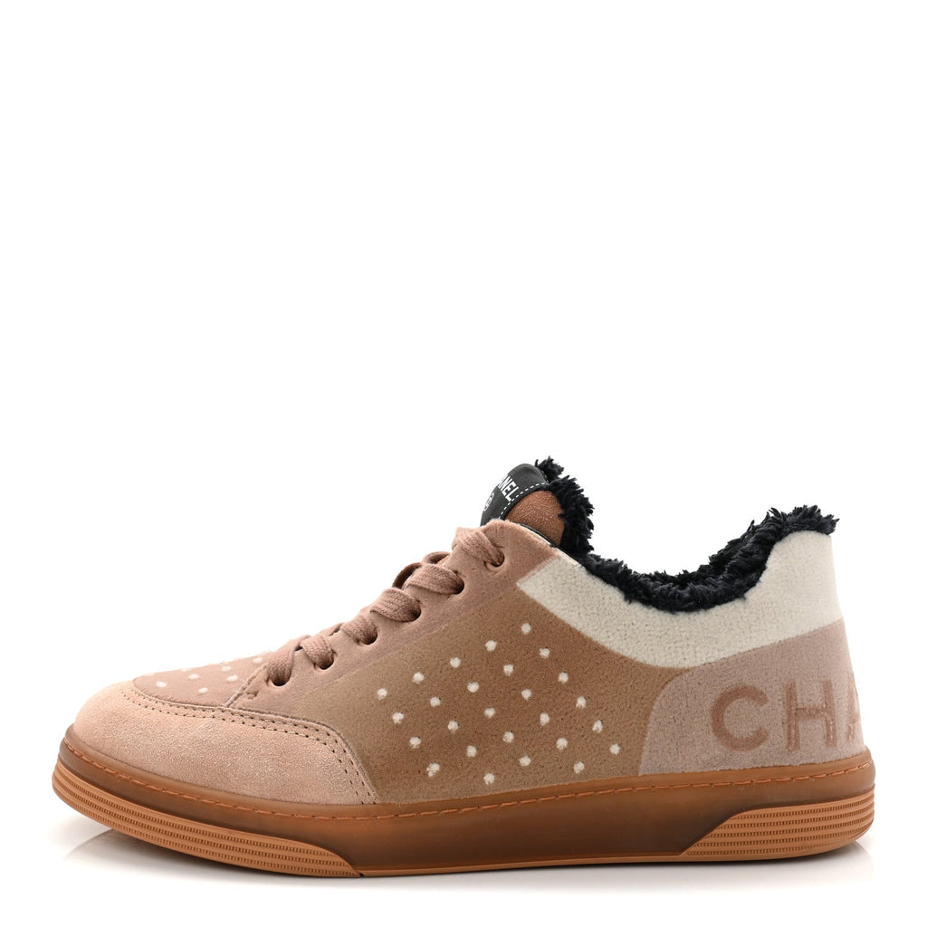 Fabric Suede Calfskin Logo Sneakers 40 Light Beige