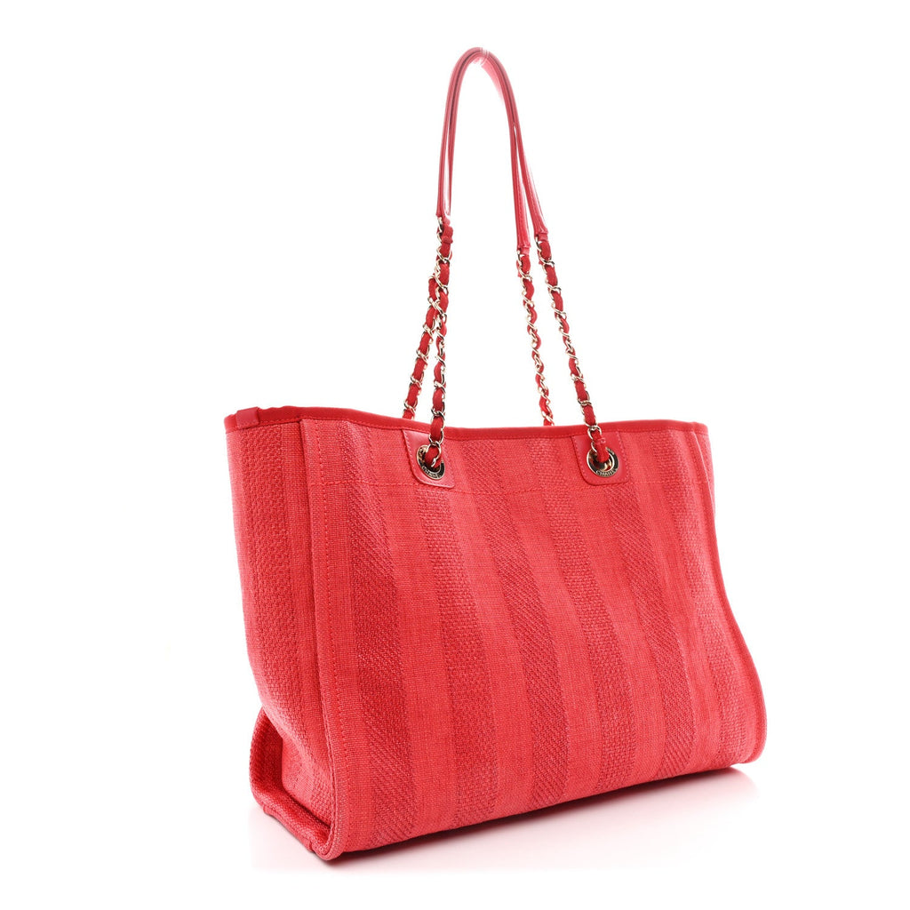 Chanel Mixed Fibers Striped Small Deauville Tote Red
